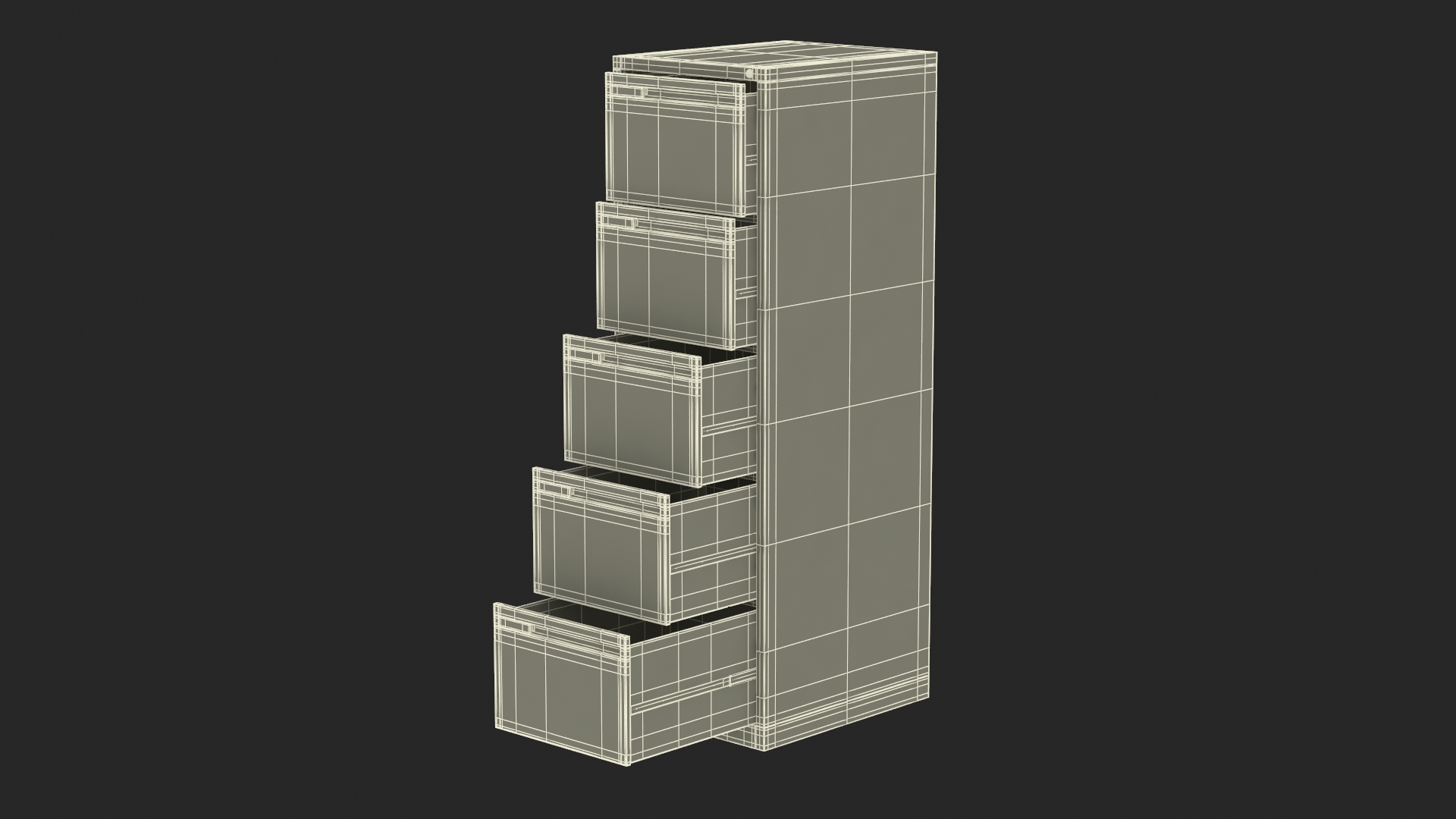 Filing Cabinet 5 Drawer Red 3D