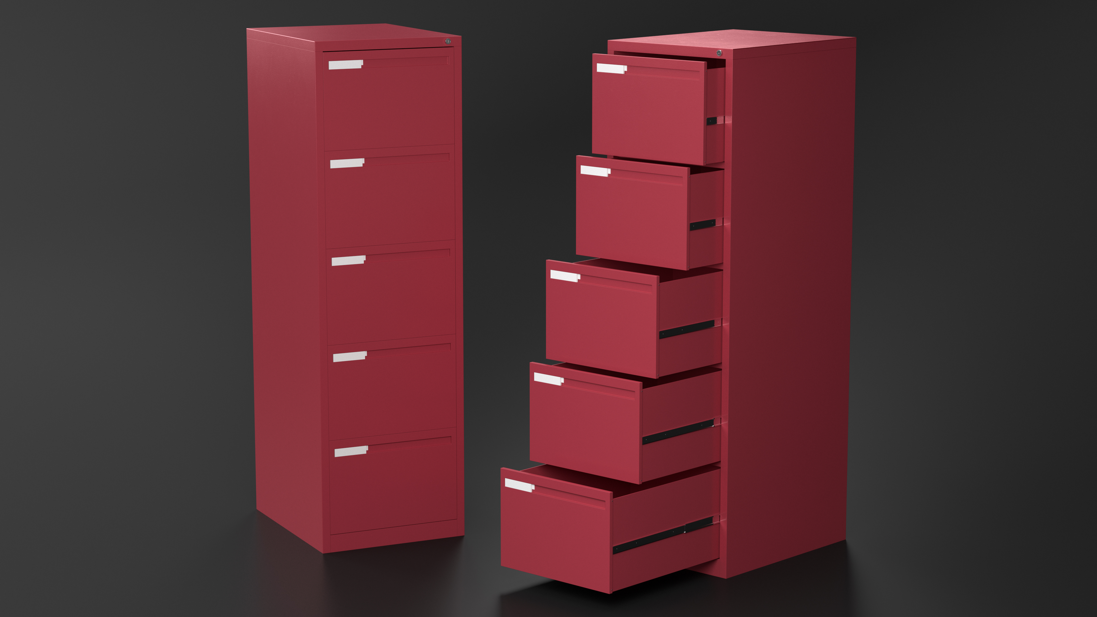 Filing Cabinet 5 Drawer Red 3D