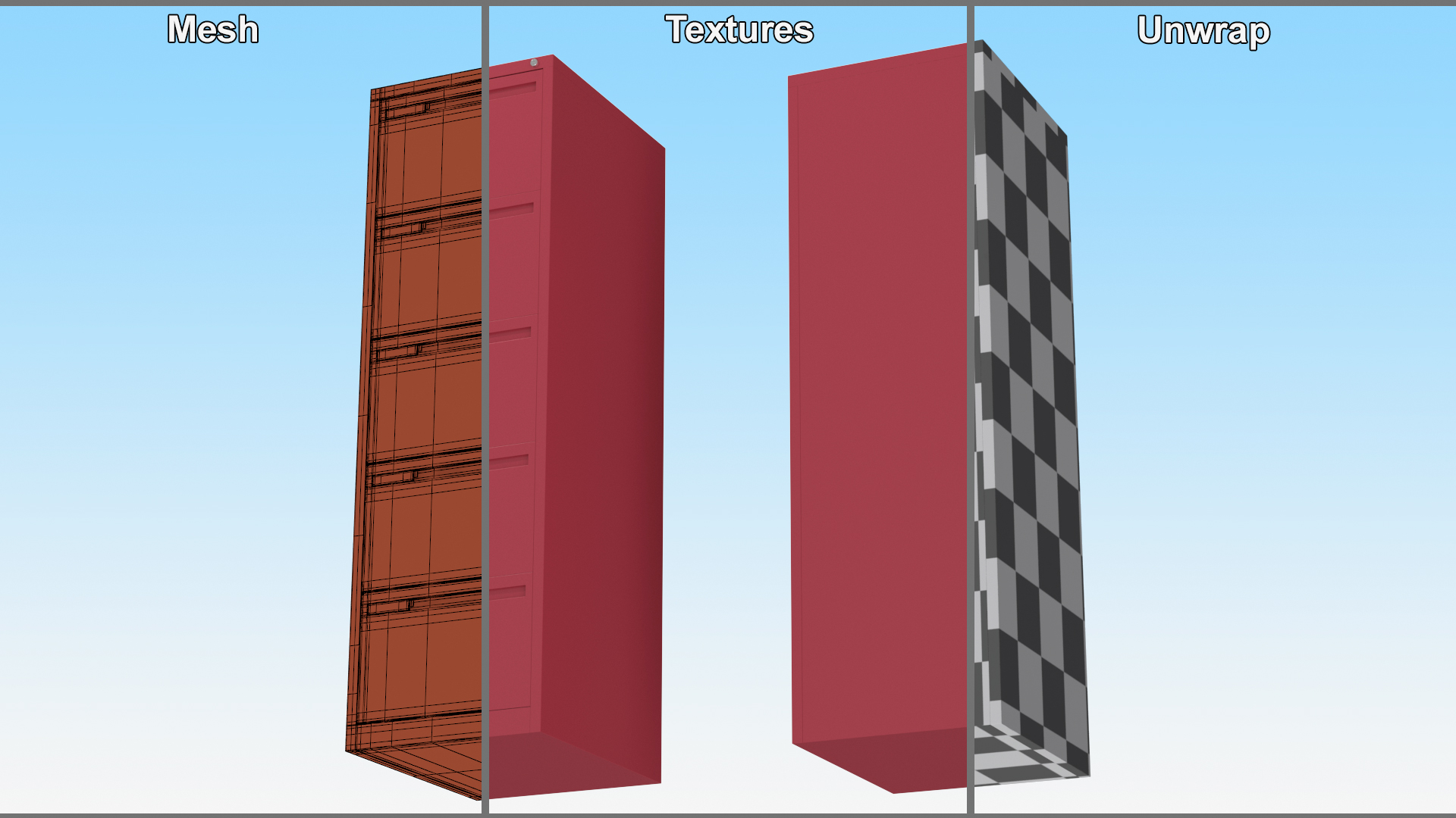Filing Cabinet 5 Drawer Red 3D