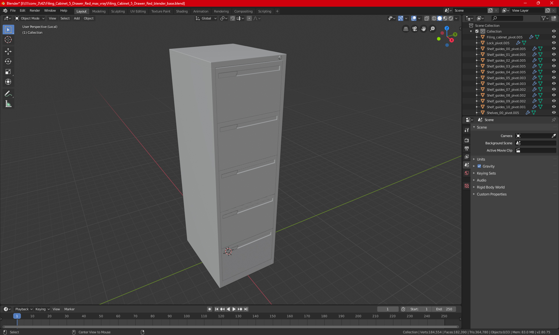 Filing Cabinet 5 Drawer Red 3D