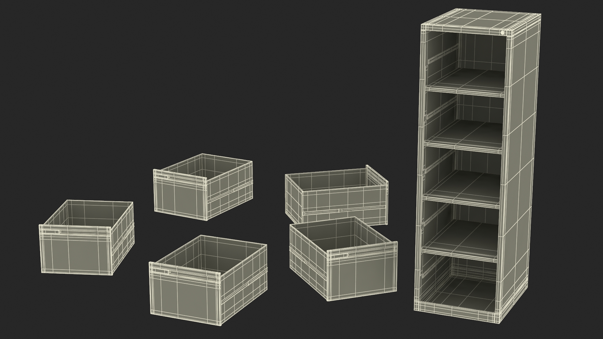 Filing Cabinet 5 Drawer Red 3D