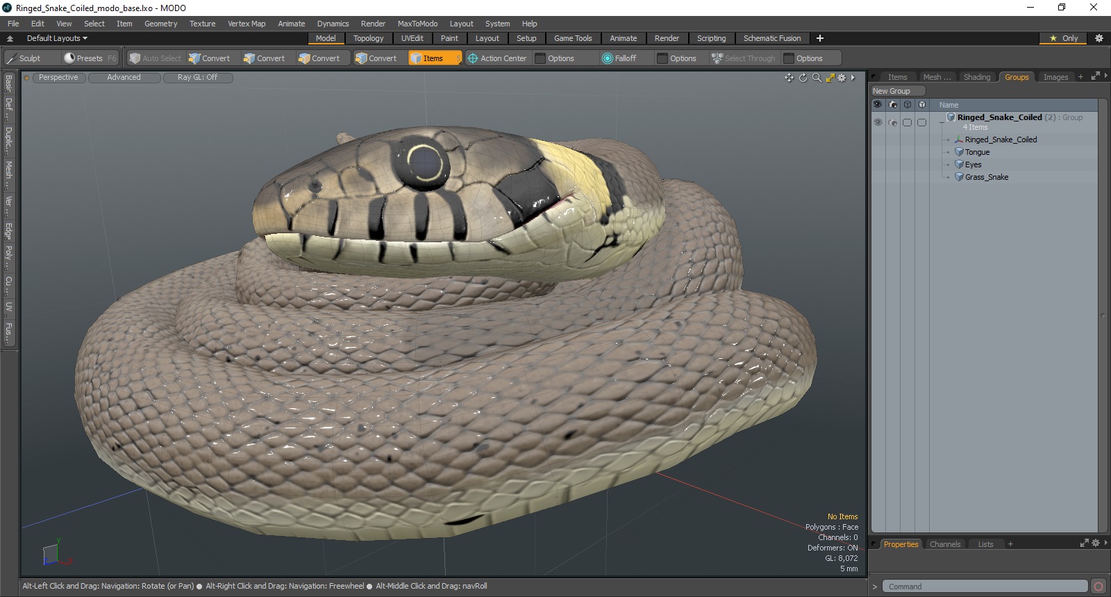 Ringed Snake Coiled 3D model