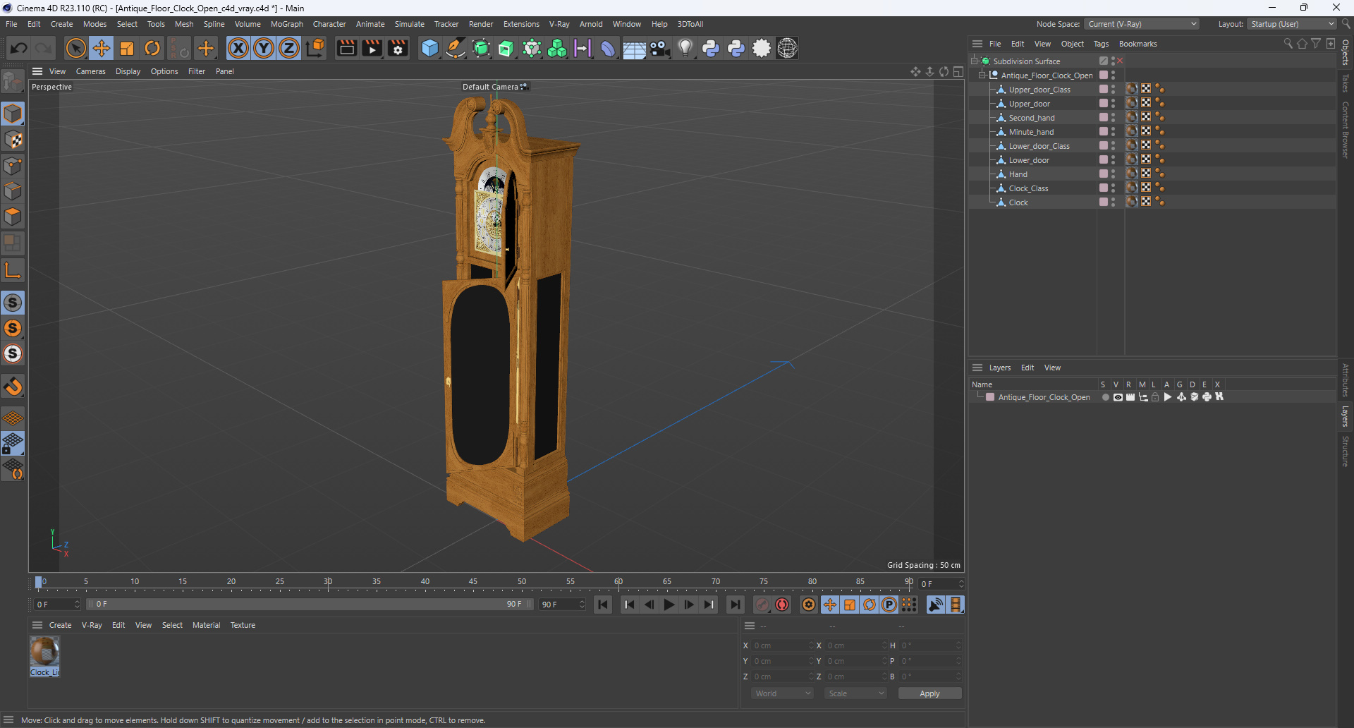 Antique Floor Clock Open 3D model