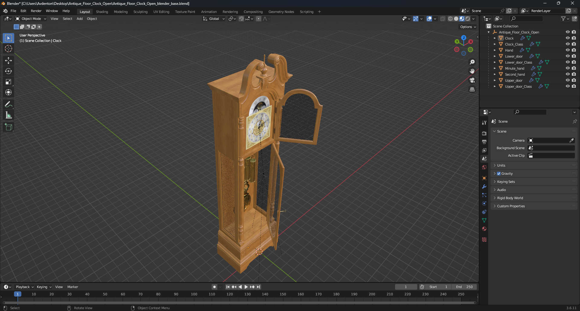 Antique Floor Clock Open 3D model