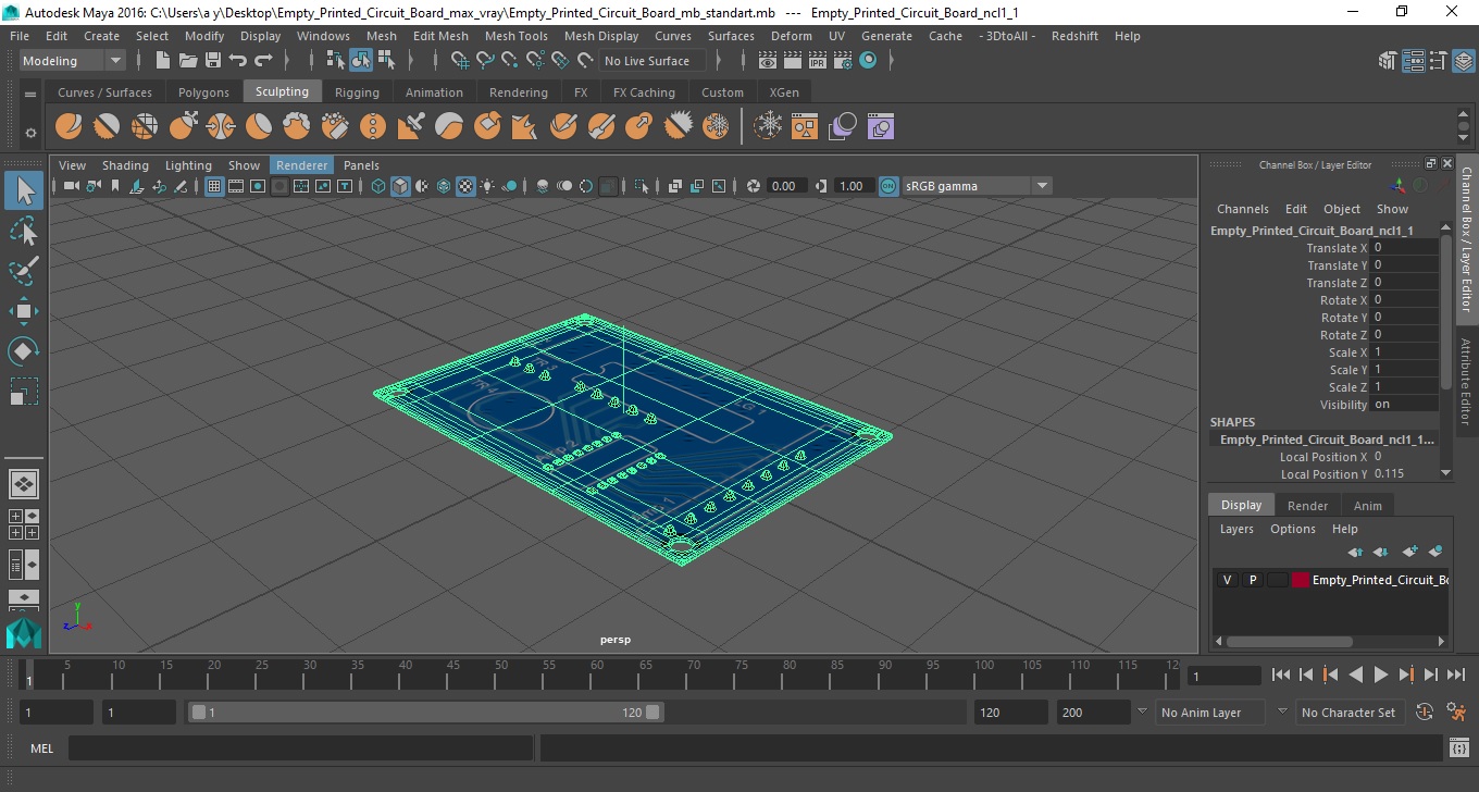 Empty Printed Circuit Board 3D