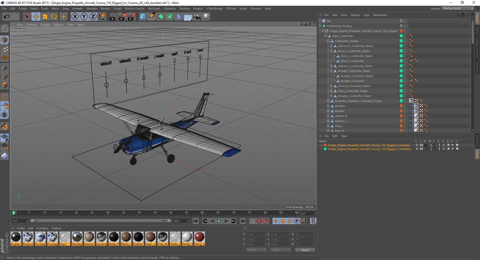Single Engine Propeller Aircraft Cessna 150 Rigged for Cinema 4D 3D model