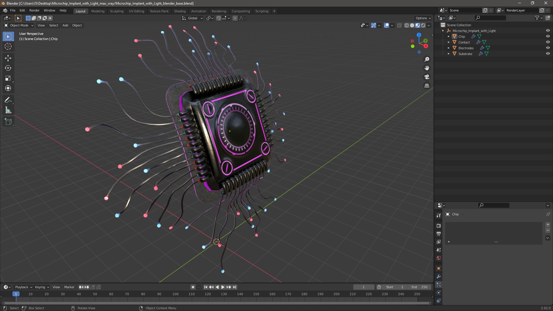 3D Microchip Implant with Light model