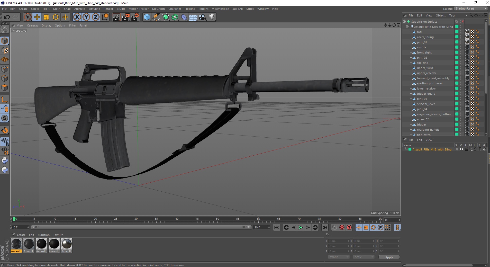 3D Assault Rifle M16 with Sling model