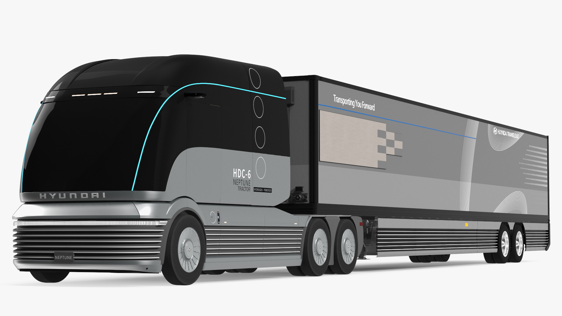 3D Hyundai HDC-6 Hydrogen Tractor and Trailer Rigged for Maya model