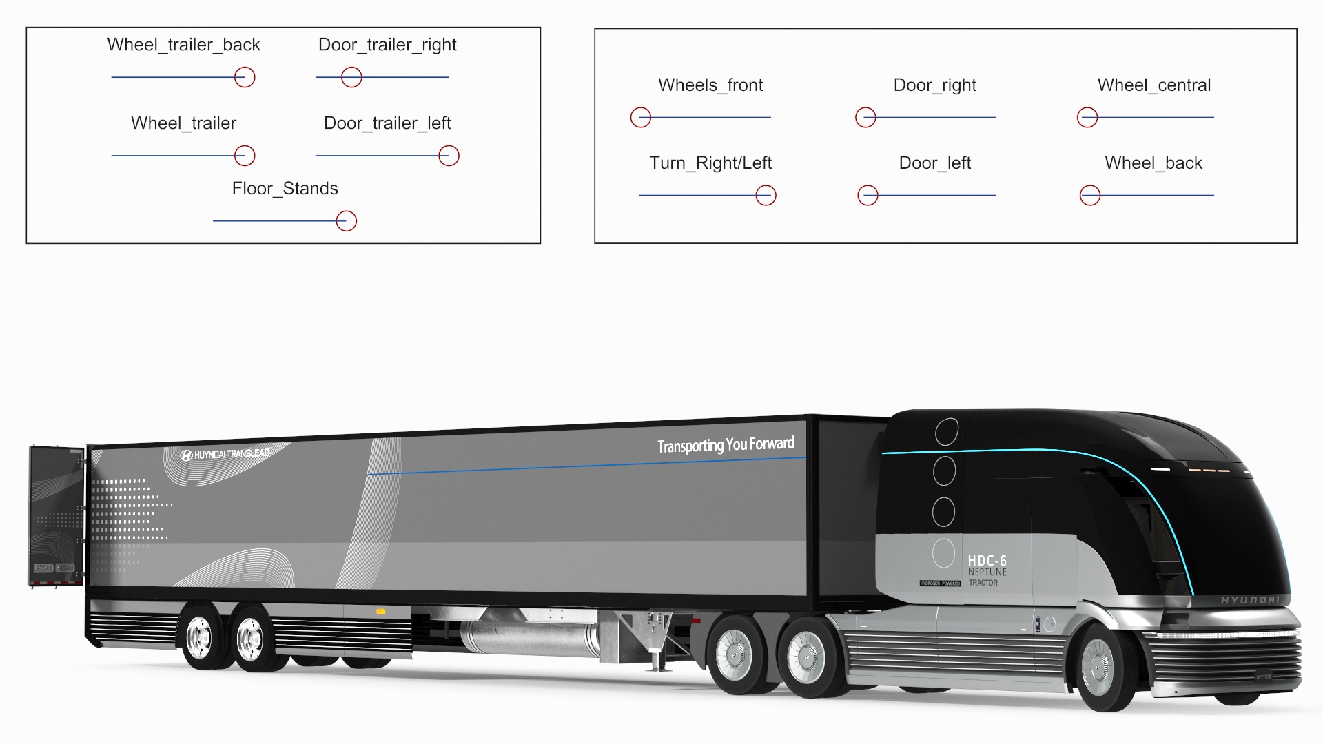3D Hyundai HDC-6 Hydrogen Tractor and Trailer Rigged for Maya model
