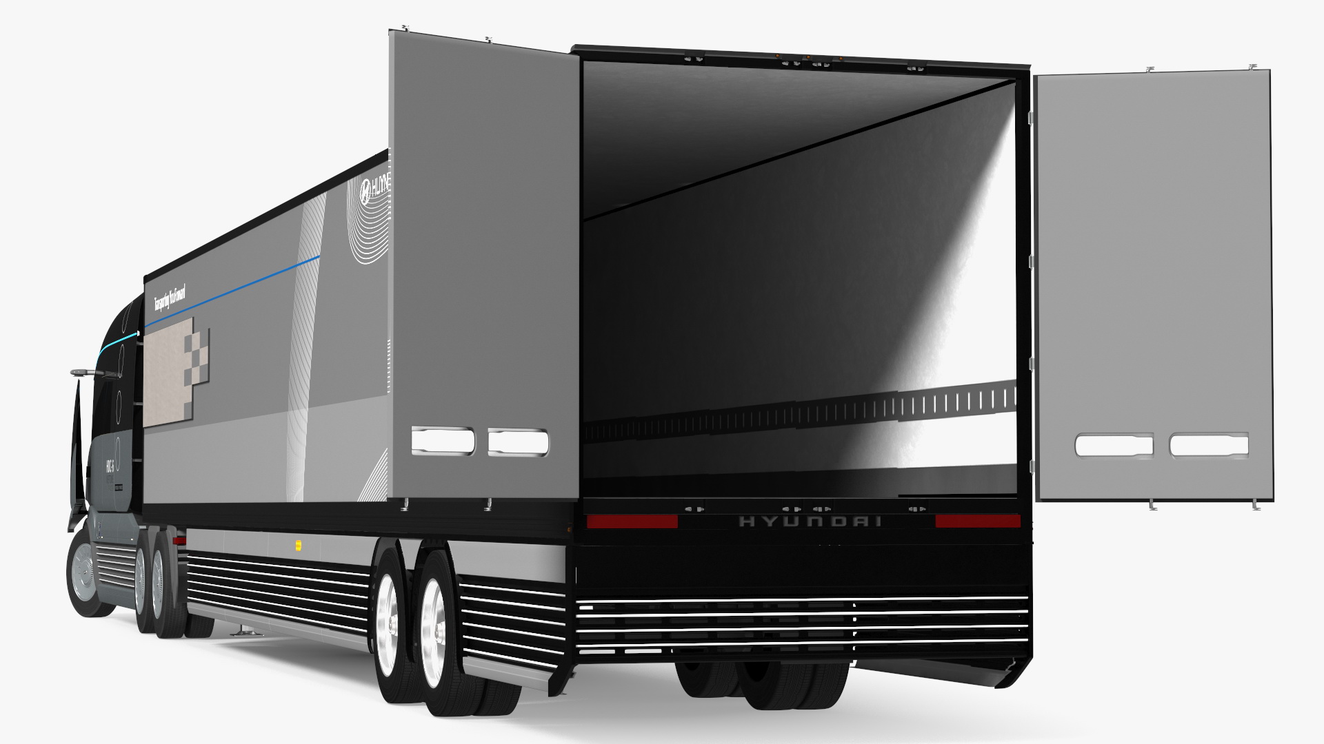 3D Hyundai HDC-6 Hydrogen Tractor and Trailer Rigged for Maya model