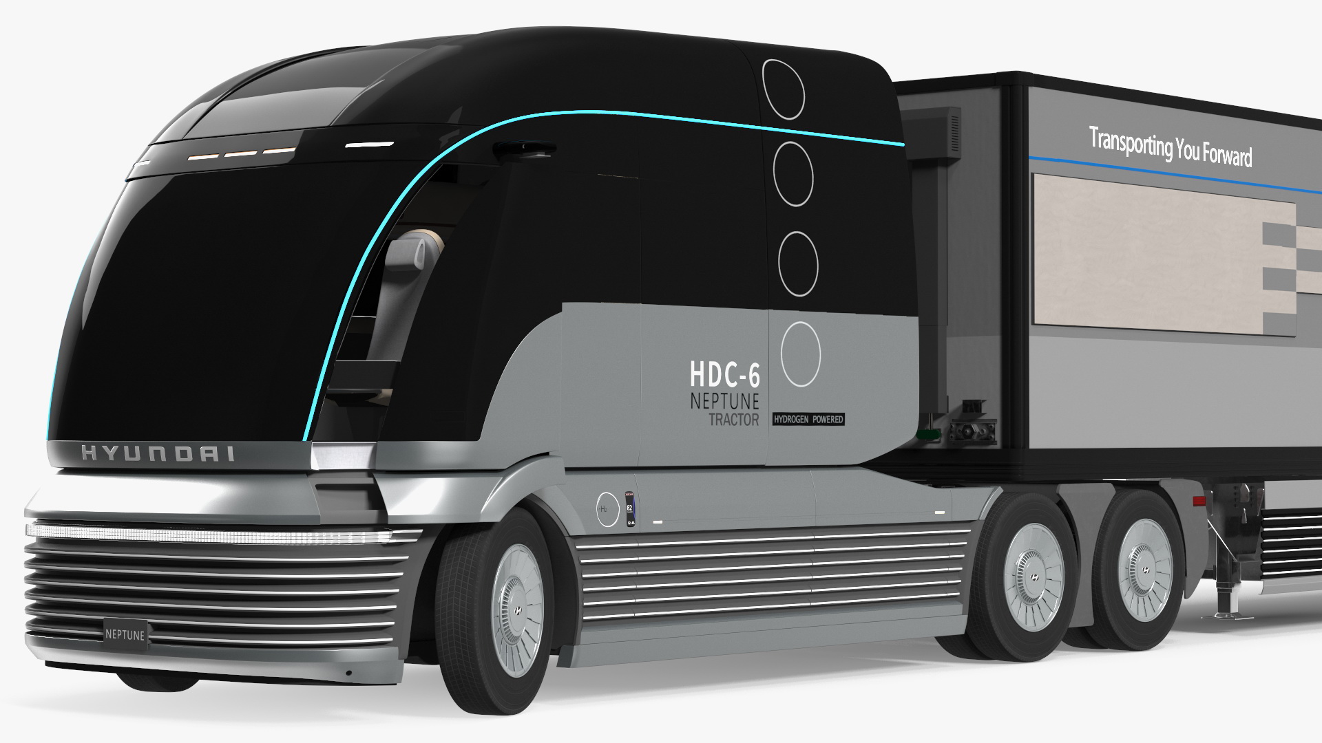 3D Hyundai HDC-6 Hydrogen Tractor and Trailer Rigged for Maya model