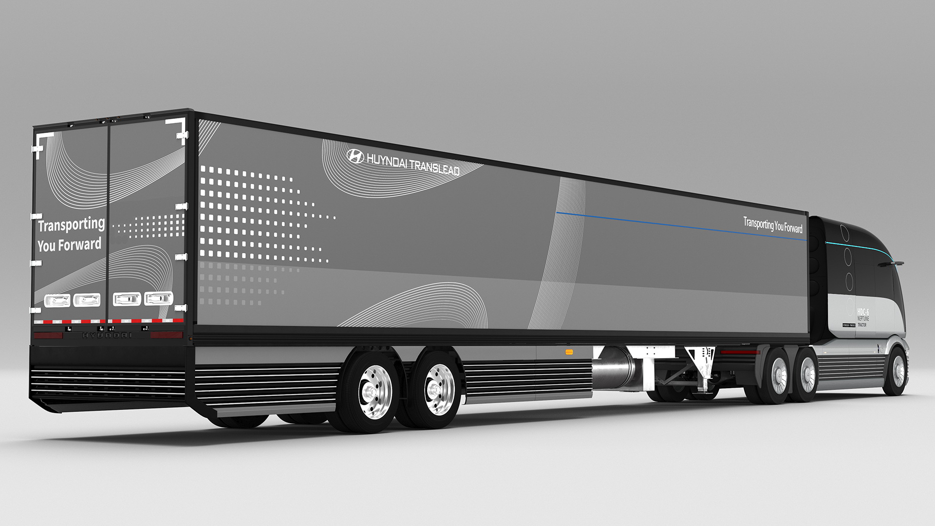 3D Hyundai HDC-6 Hydrogen Tractor and Trailer Rigged for Maya model