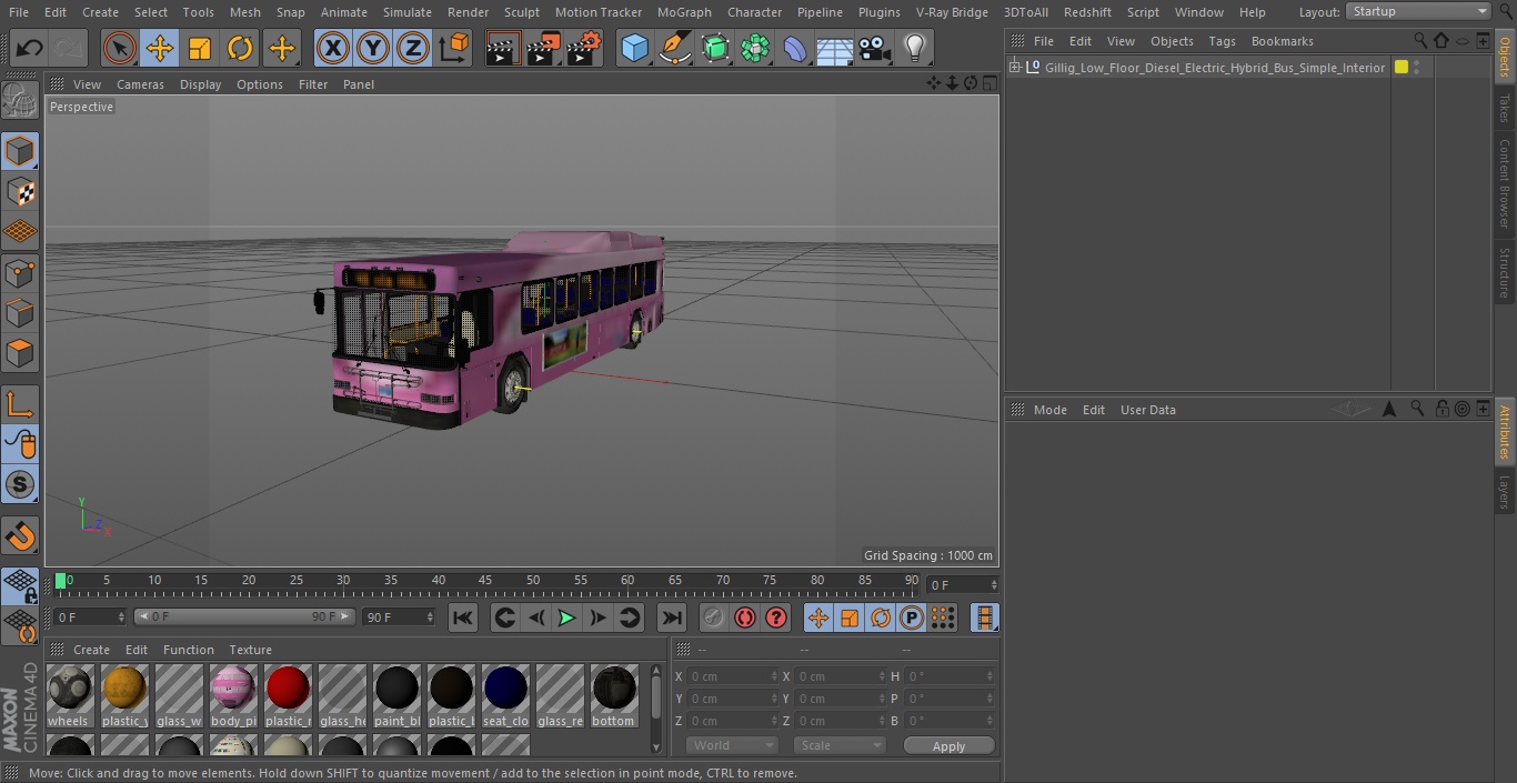 Gillig Low Floor Diesel Electric Hybrid Bus Simple Interior 3D model