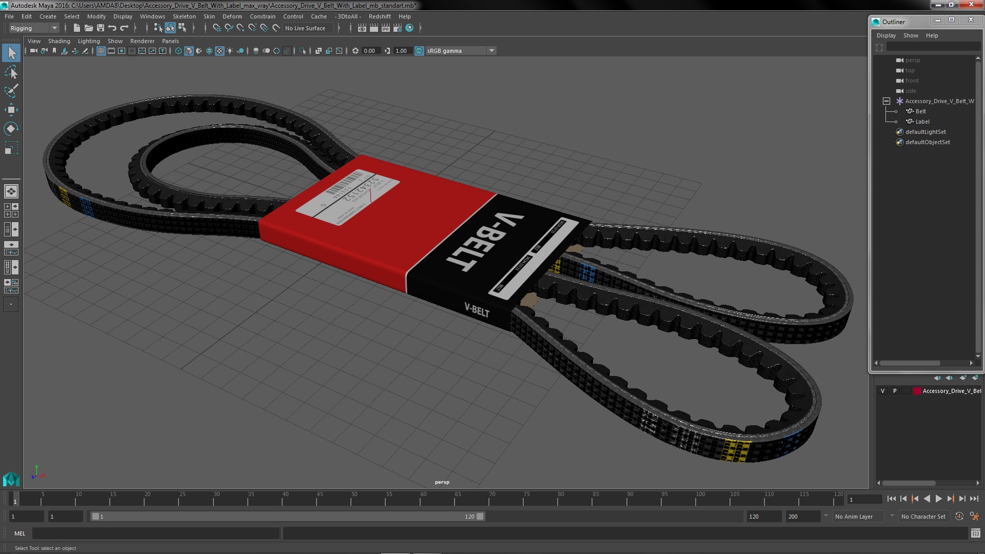 3D Accessory Drive V Belt With Label model