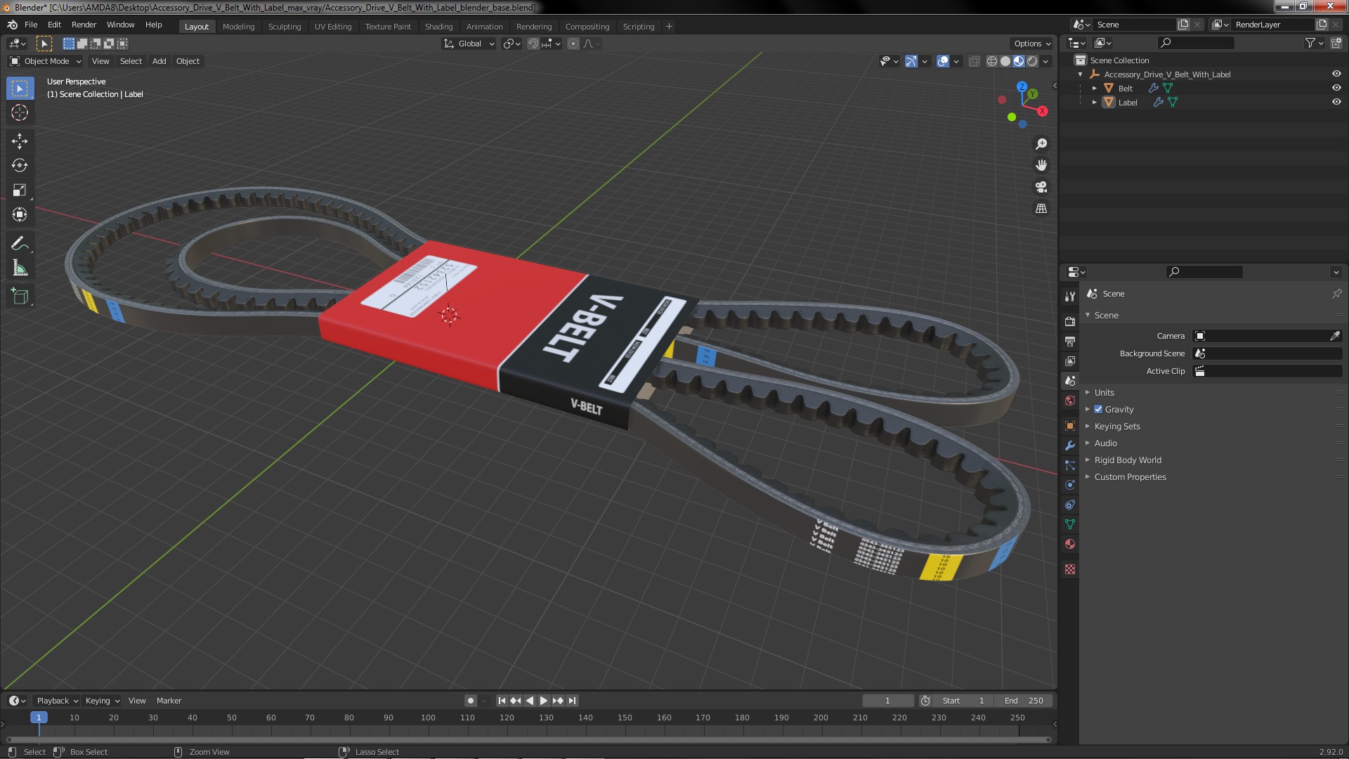 3D Accessory Drive V Belt With Label model