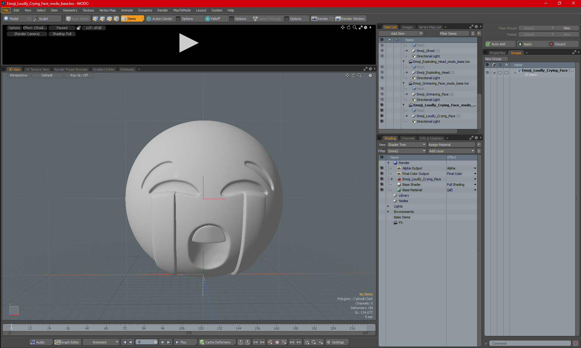 Emoji Loudly Crying Face 3D model