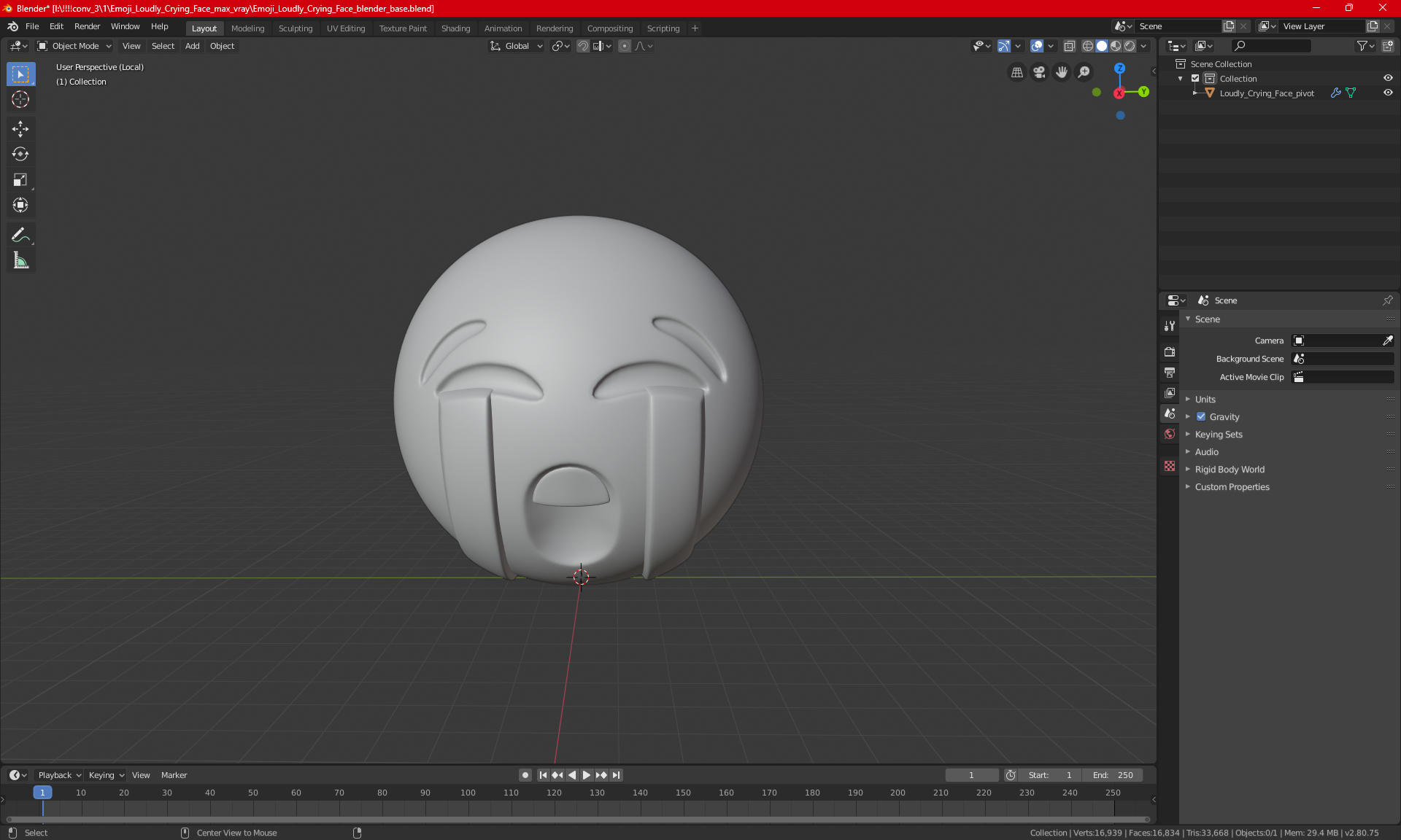 Emoji Loudly Crying Face 3D model