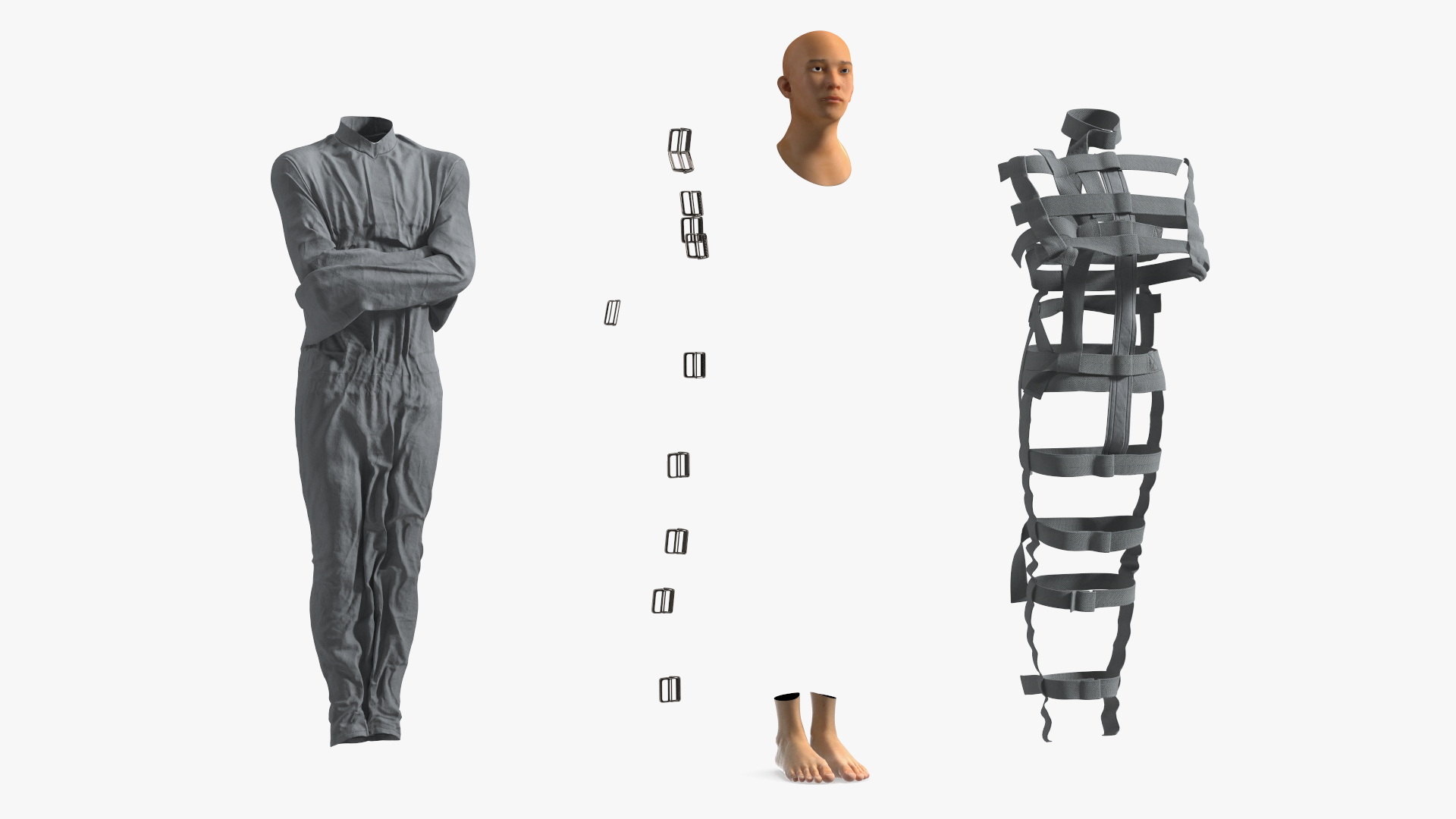 3D Asian Man Patient in Straitjacket model