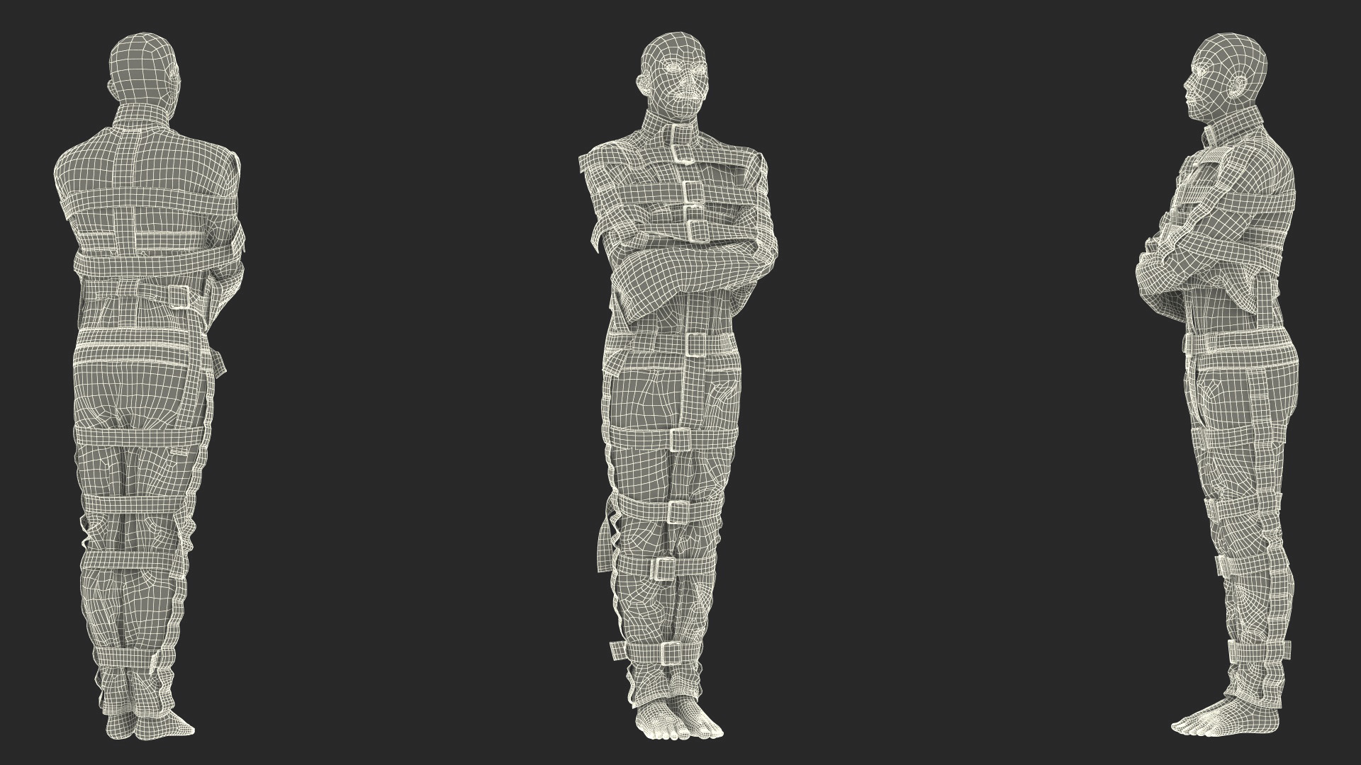 3D Asian Man Patient in Straitjacket model