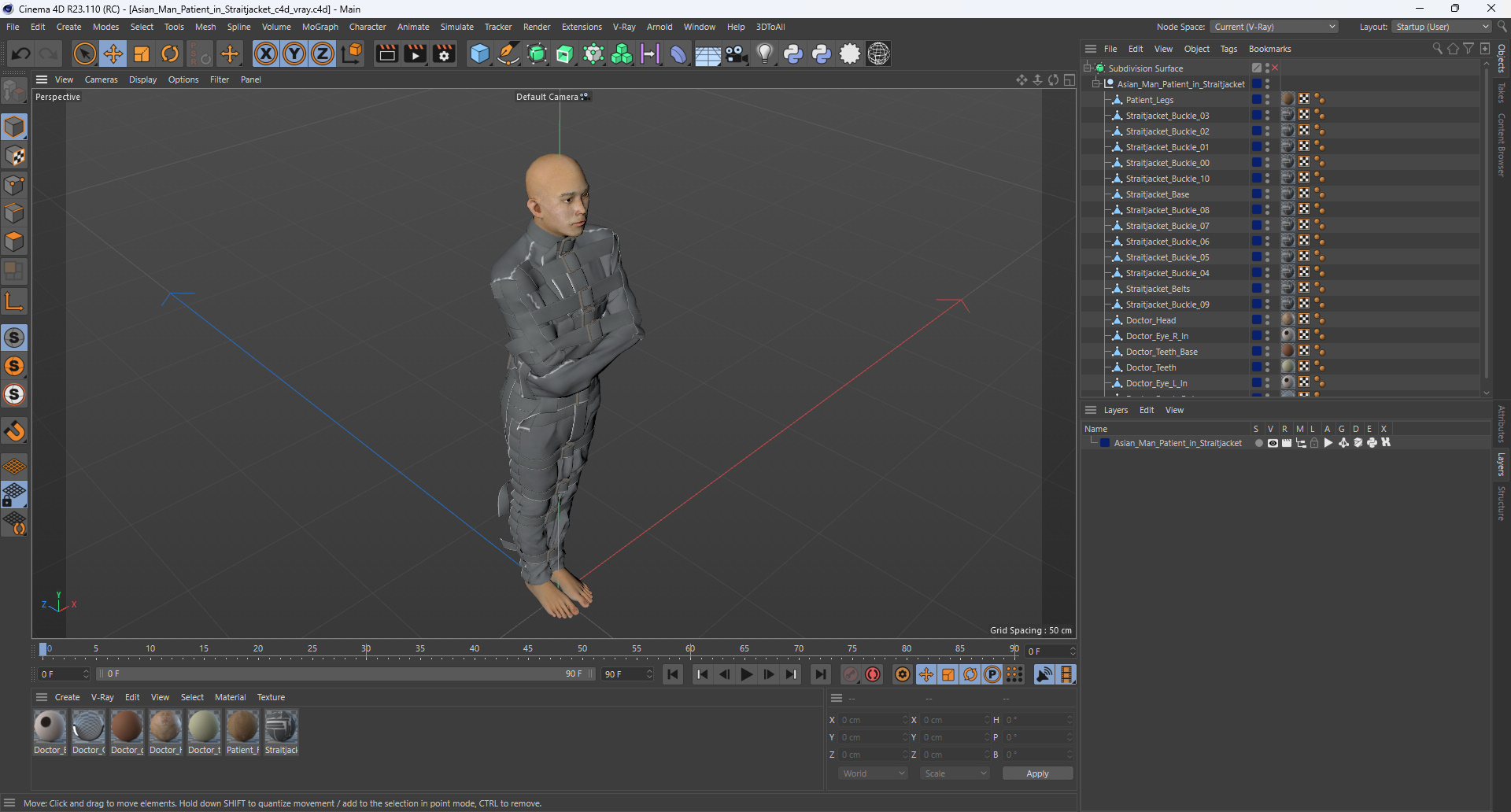 3D Asian Man Patient in Straitjacket model
