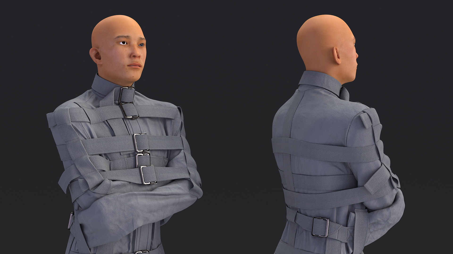 3D Asian Man Patient in Straitjacket model