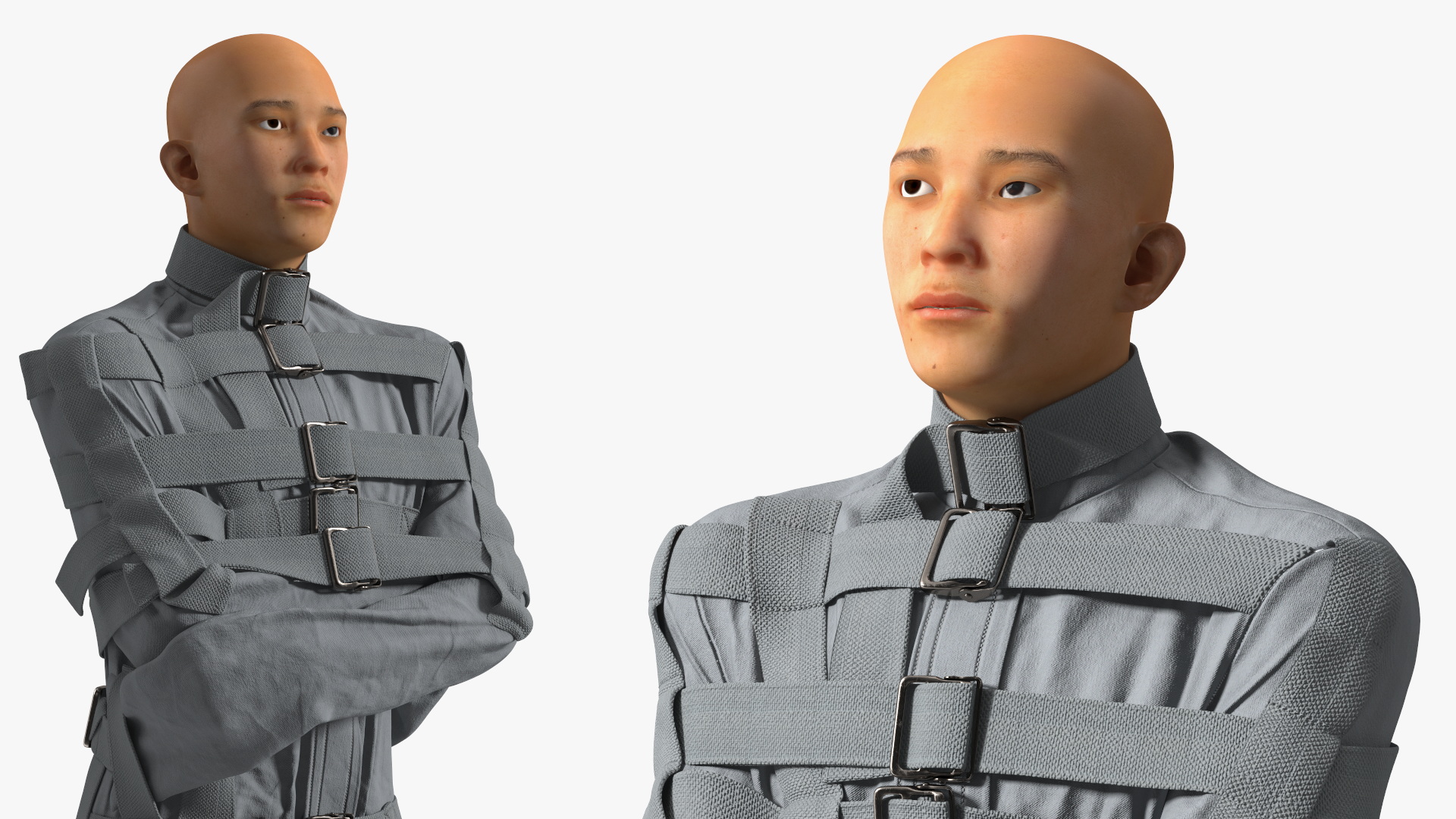 3D Asian Man Patient in Straitjacket model