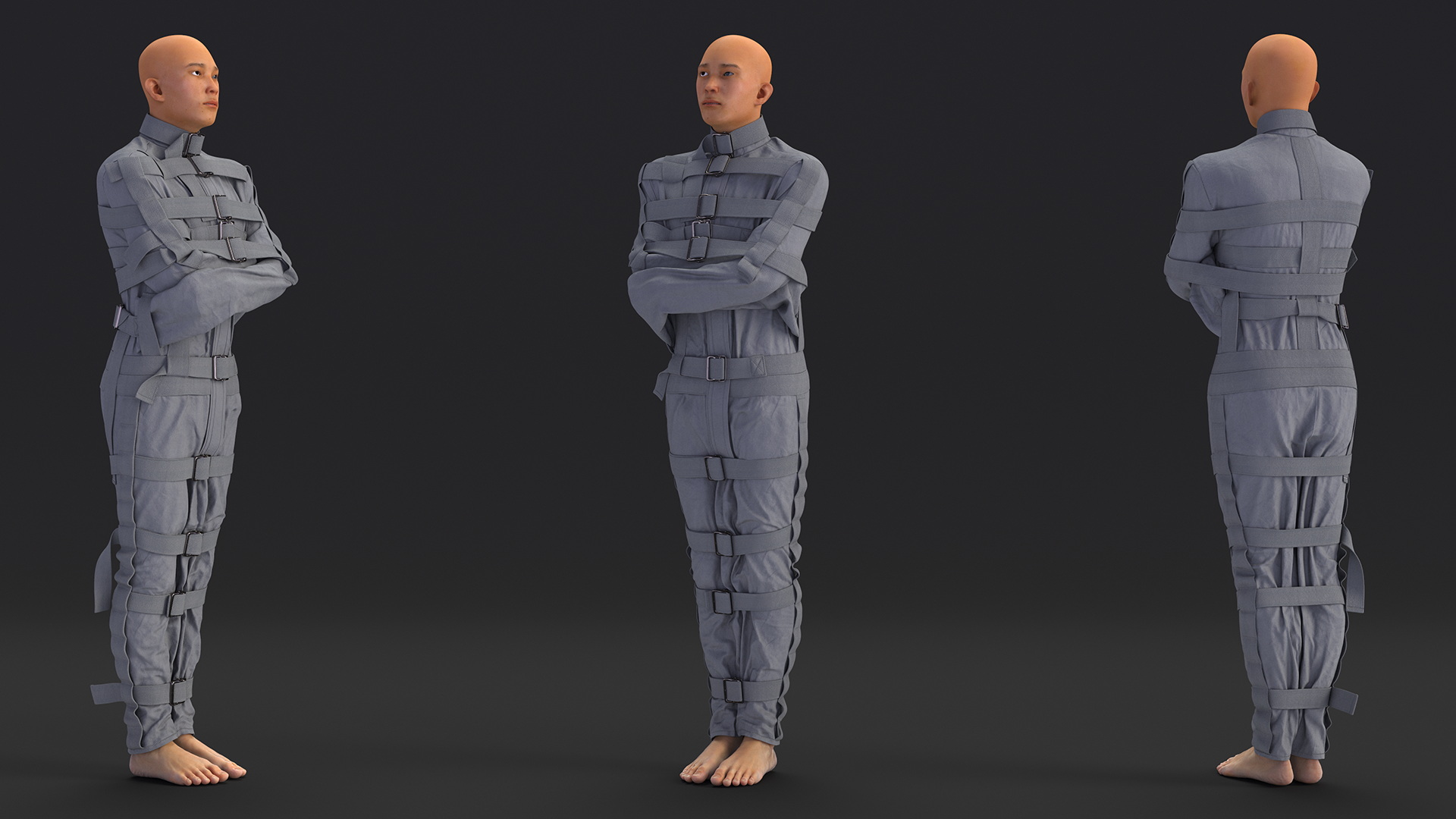 3D Asian Man Patient in Straitjacket model