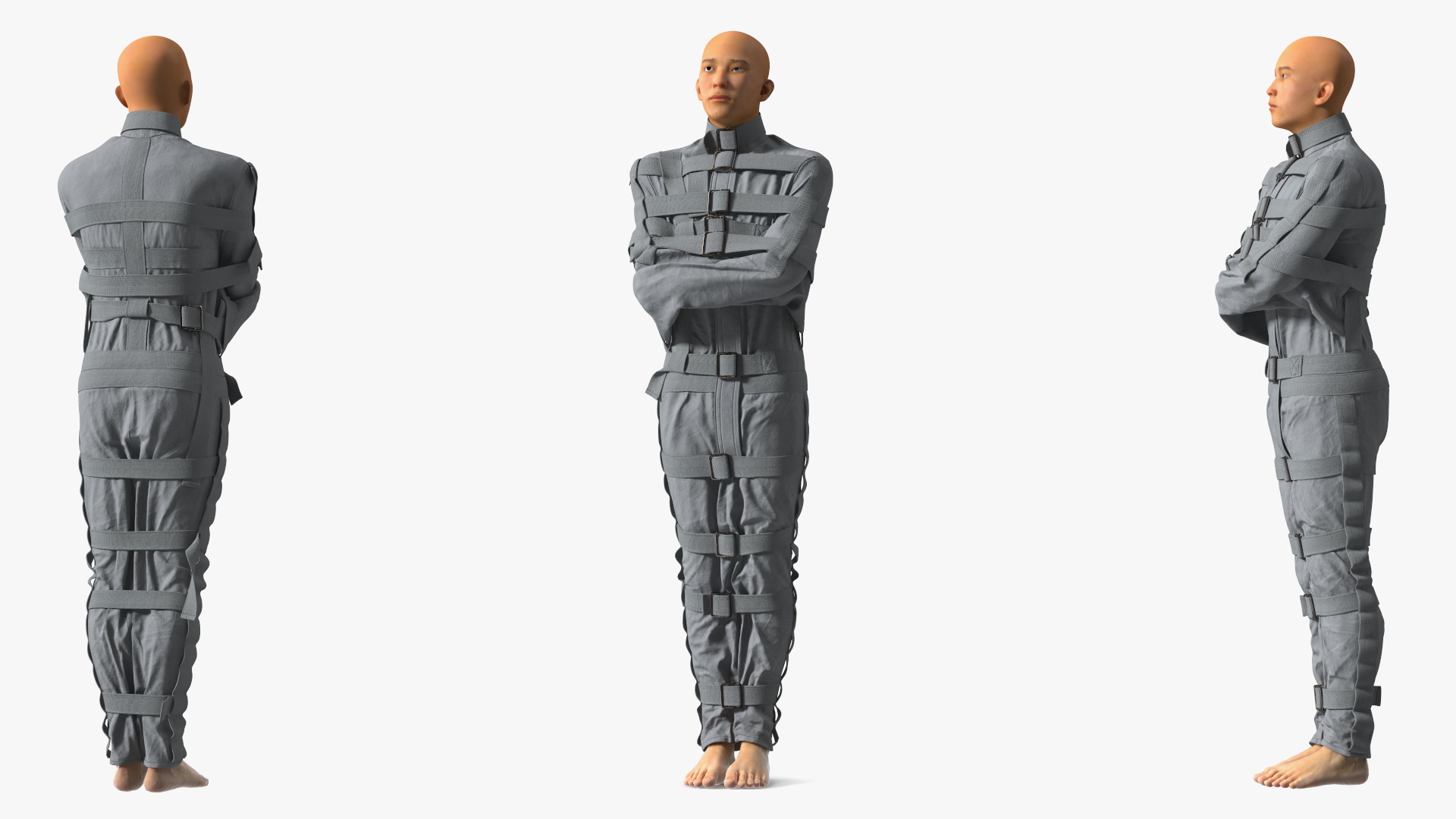 3D Asian Man Patient in Straitjacket model