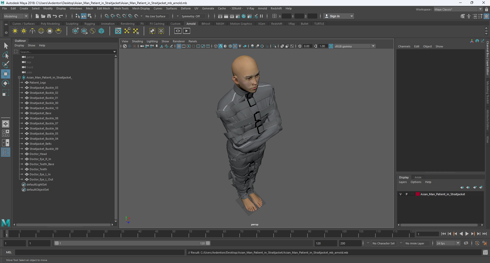 3D Asian Man Patient in Straitjacket model