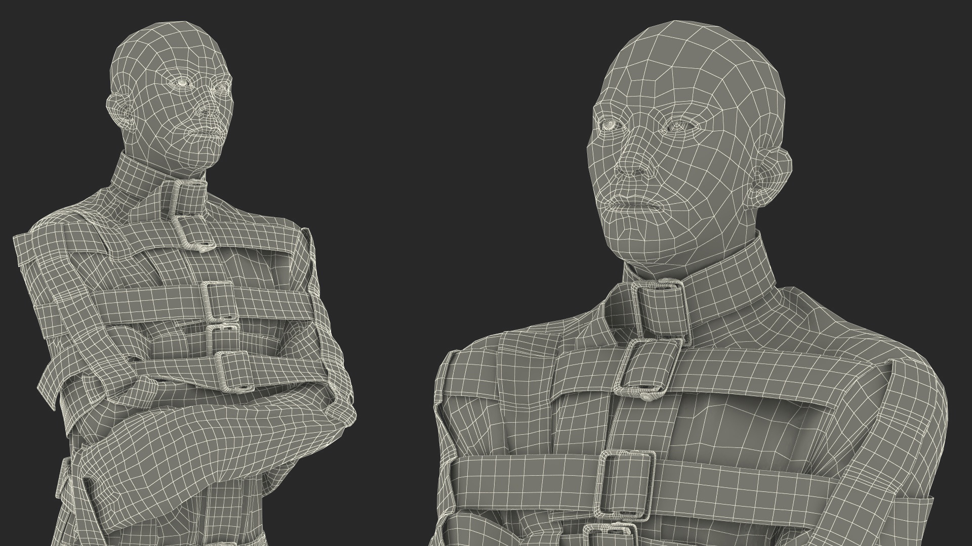 3D Asian Man Patient in Straitjacket model