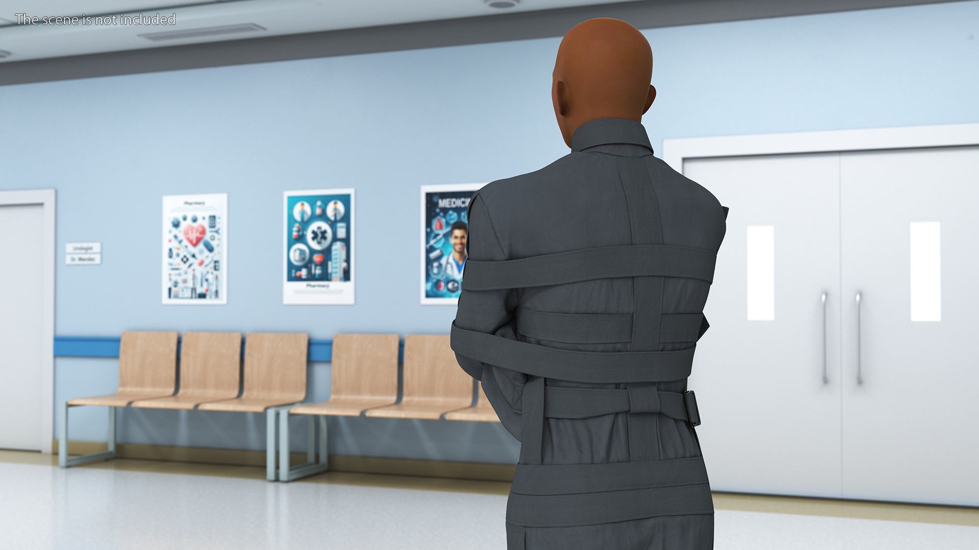 3D Asian Man Patient in Straitjacket model