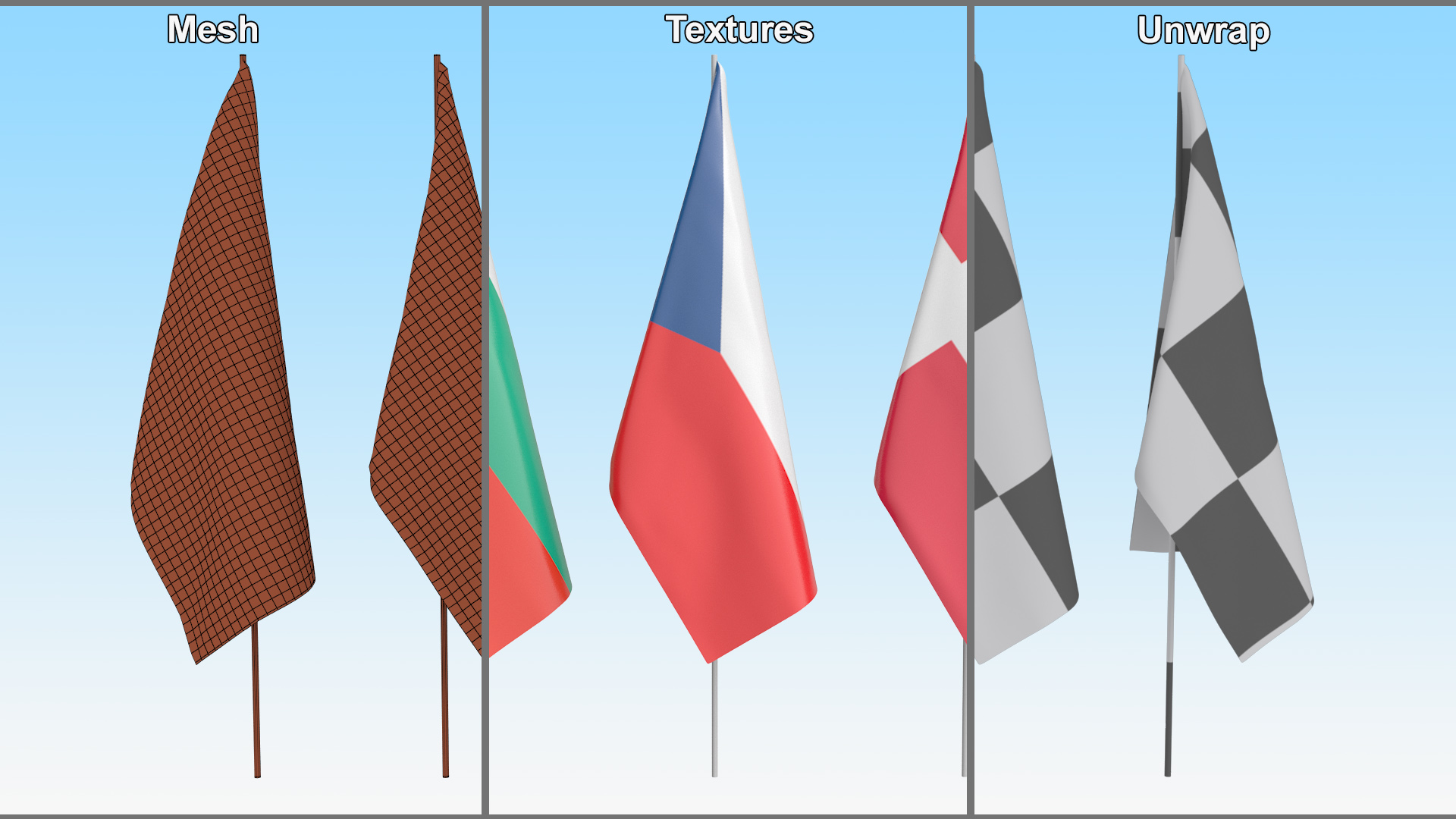 European National Flags Set 3D