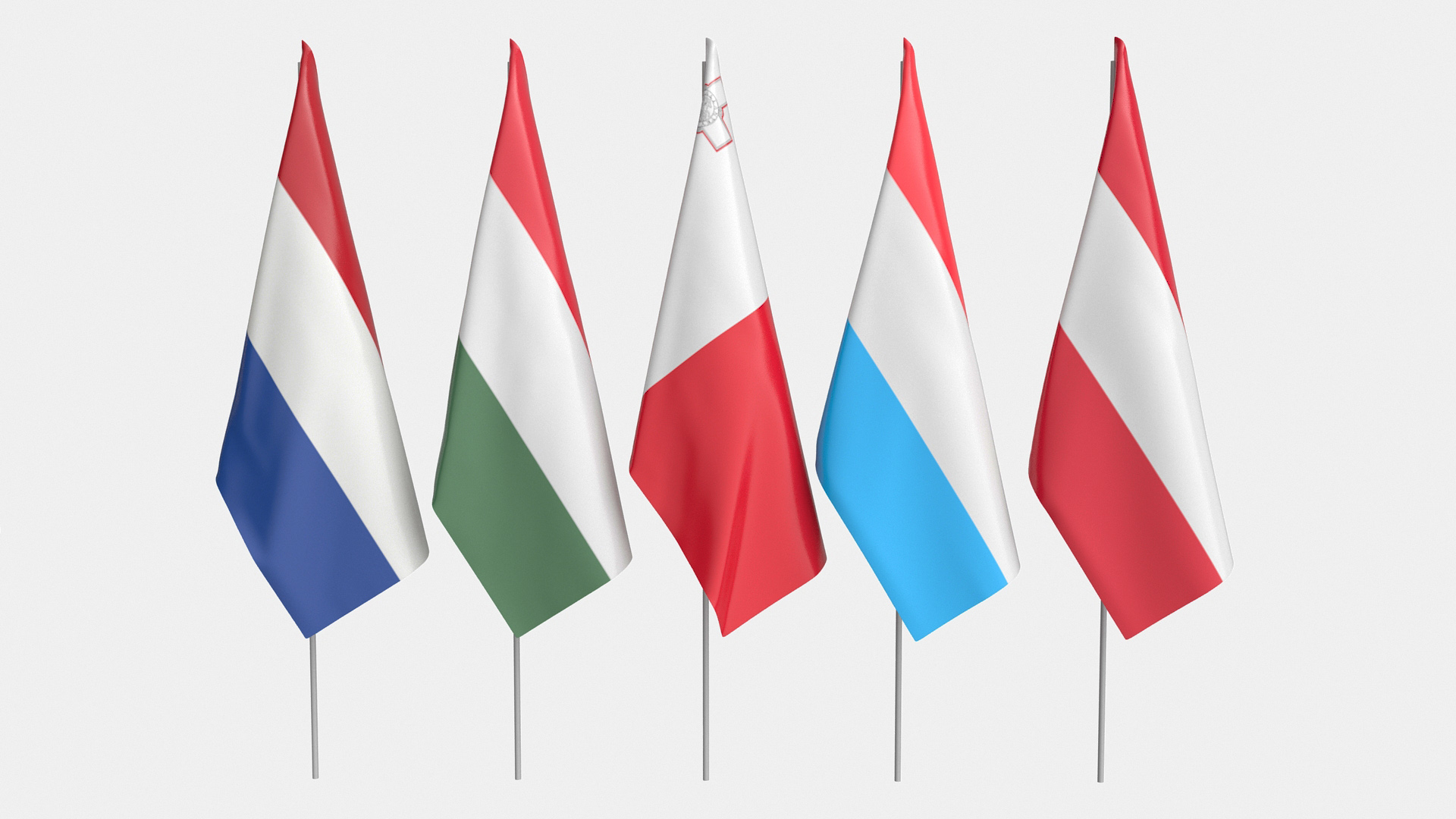 European National Flags Set 3D