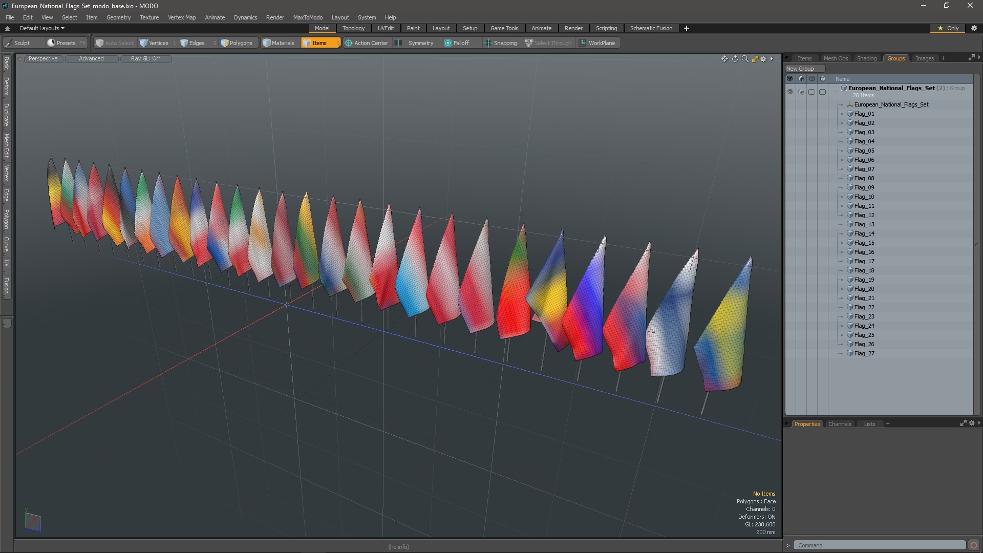European National Flags Set 3D