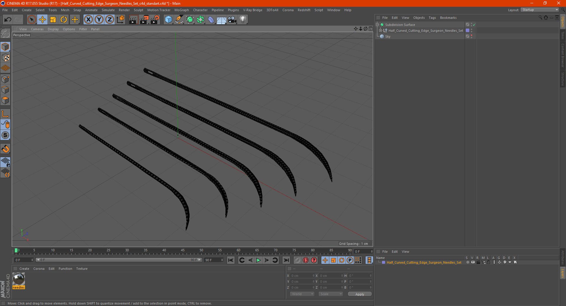 Half Curved Cutting Edge Surgeon Needles Set 3D model