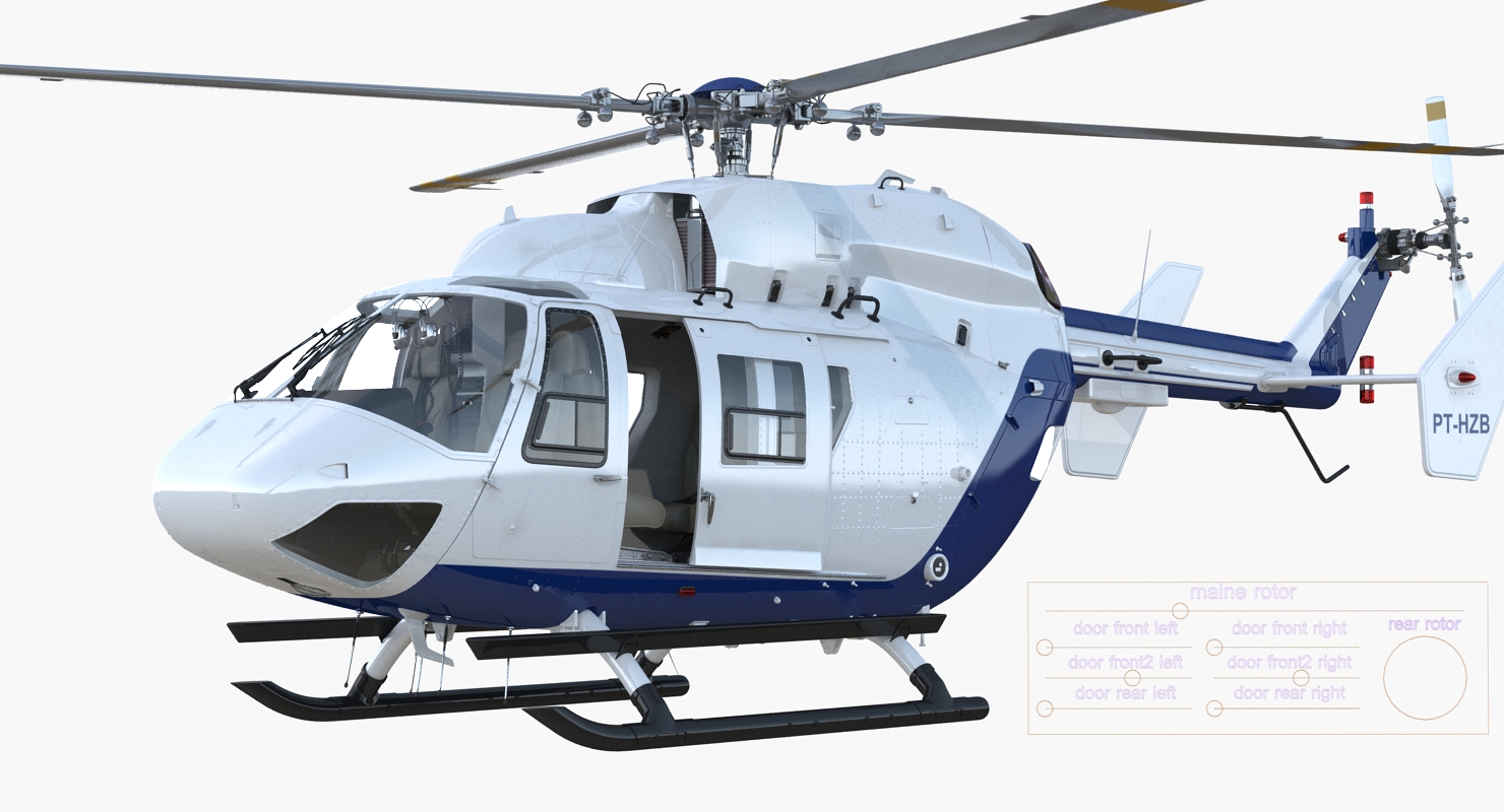 3D Medium Utility Transport Helicopter Kawasaki BK 117 Rigged model