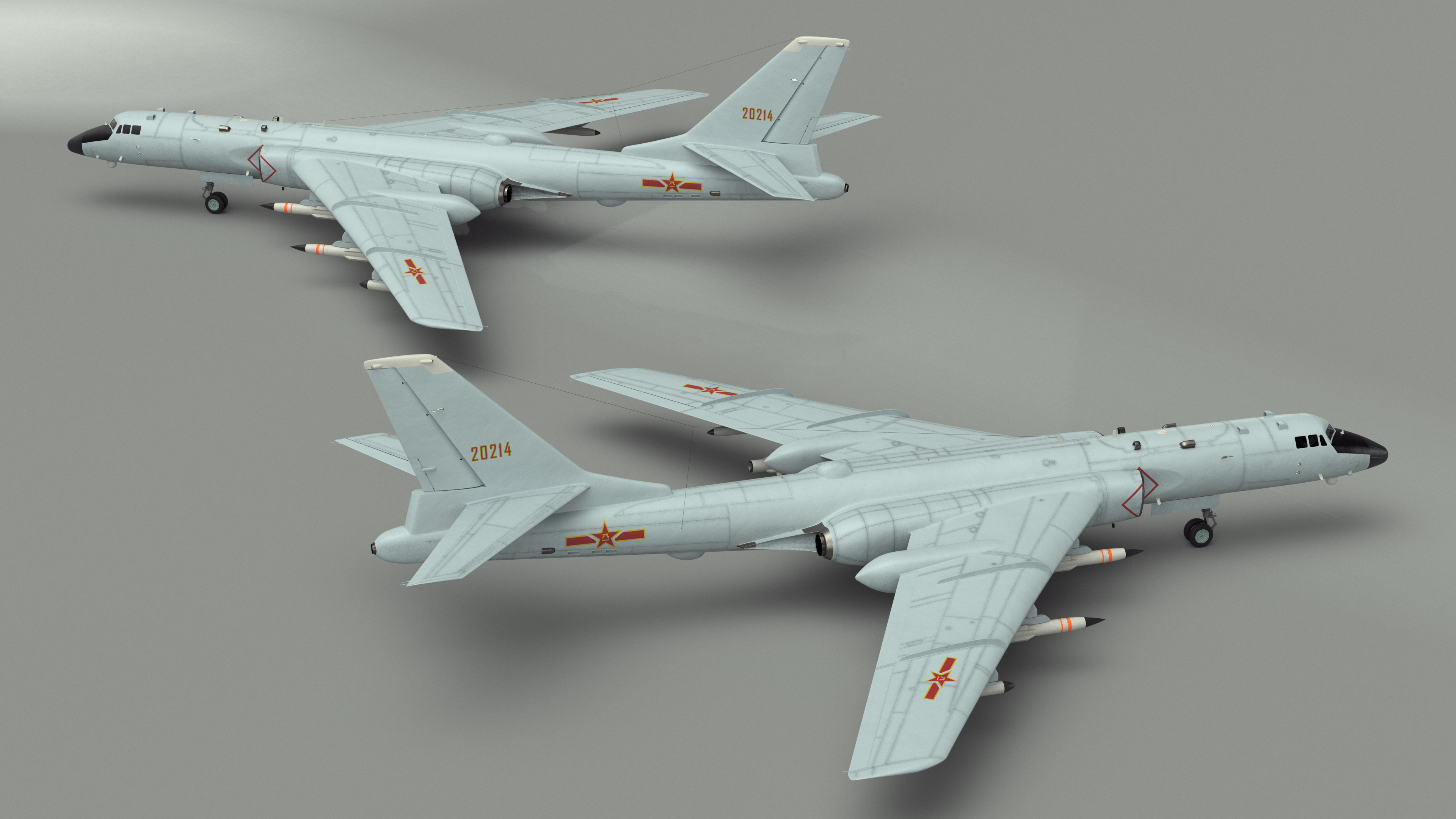 Xian H-6 China Strategic Bomber with Weapon Maritime Strike 3D model