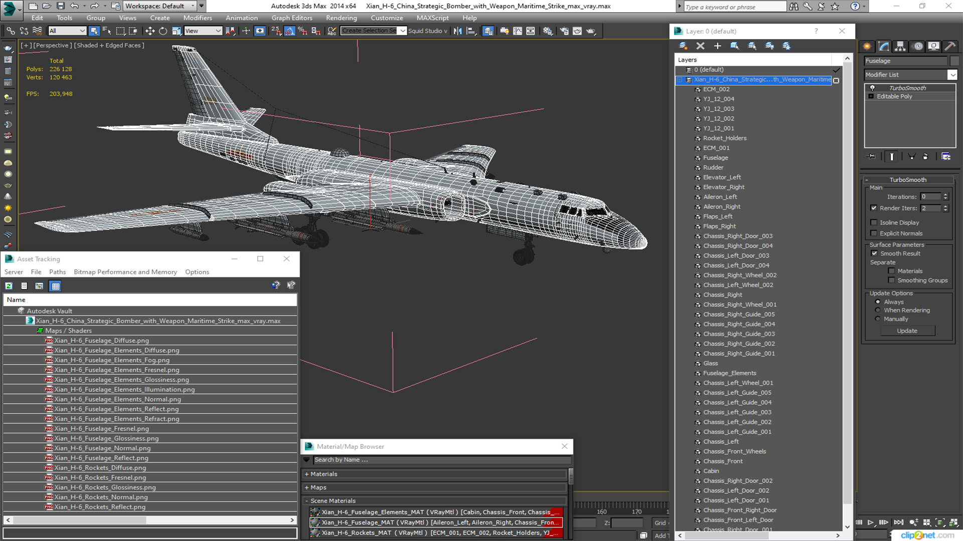 Xian H-6 China Strategic Bomber with Weapon Maritime Strike 3D model