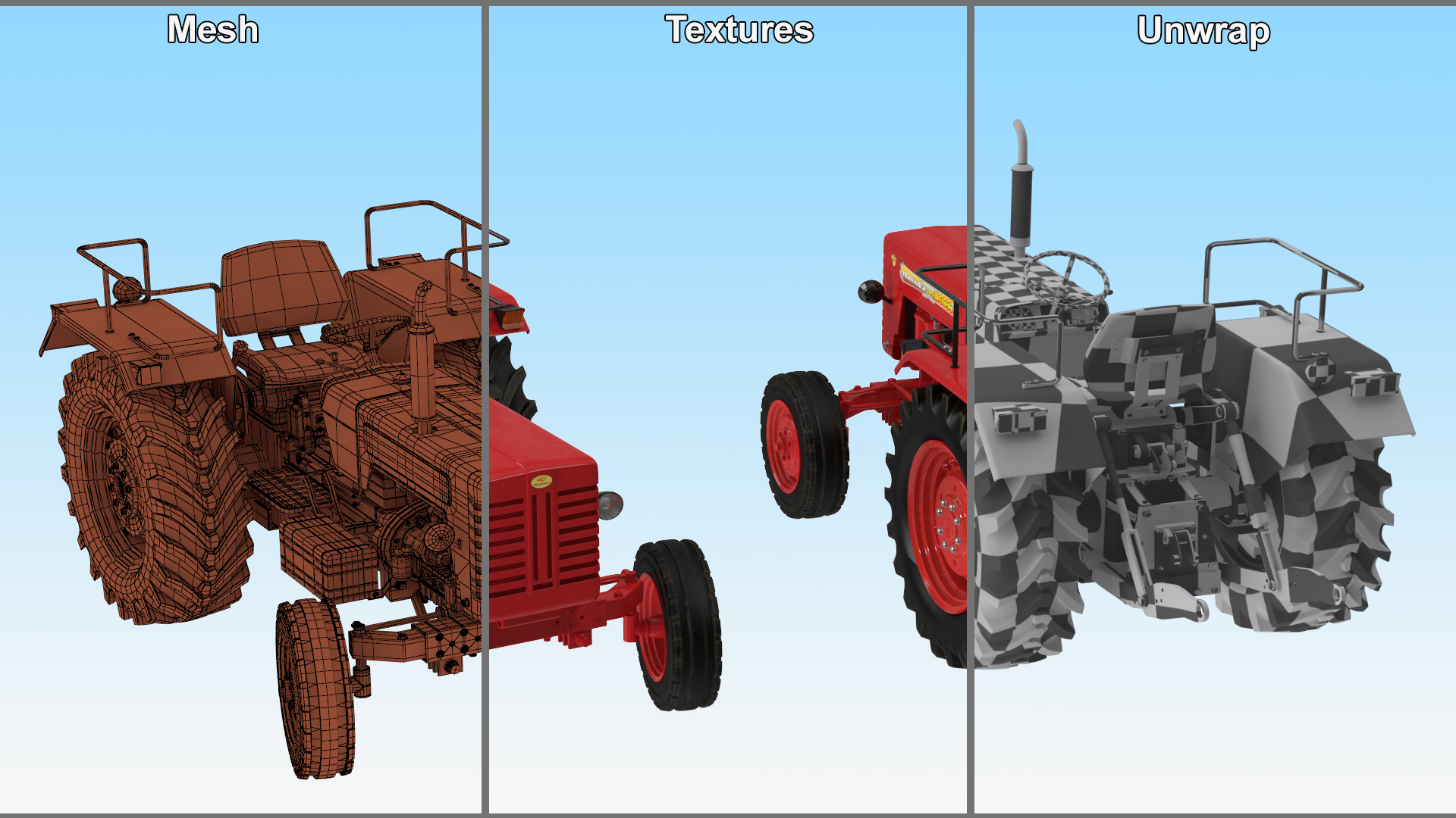 Mahindra 595DI Turbomax Tractor Rigged for Maya 3D
