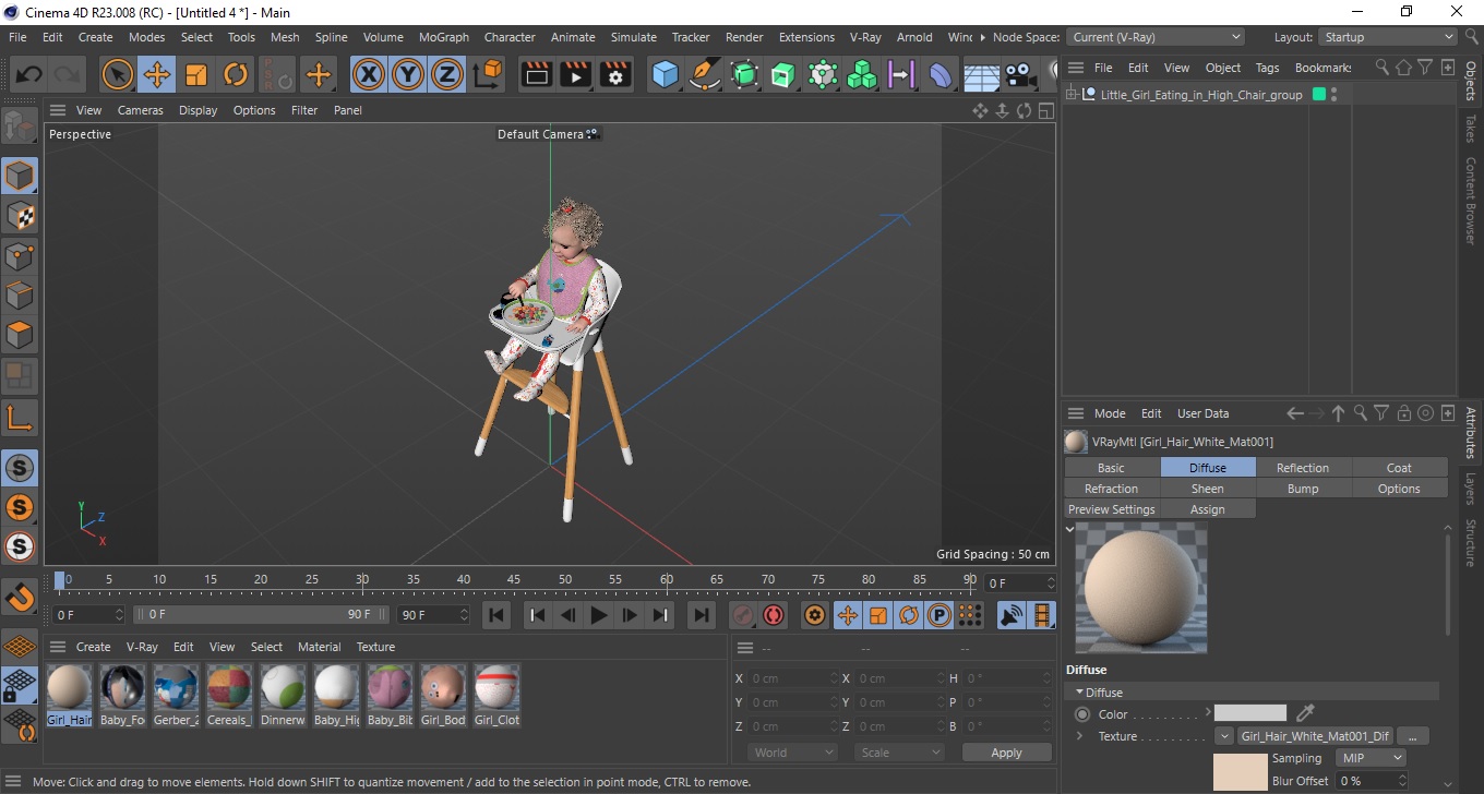 Little Girl Eating in High Chair 3D