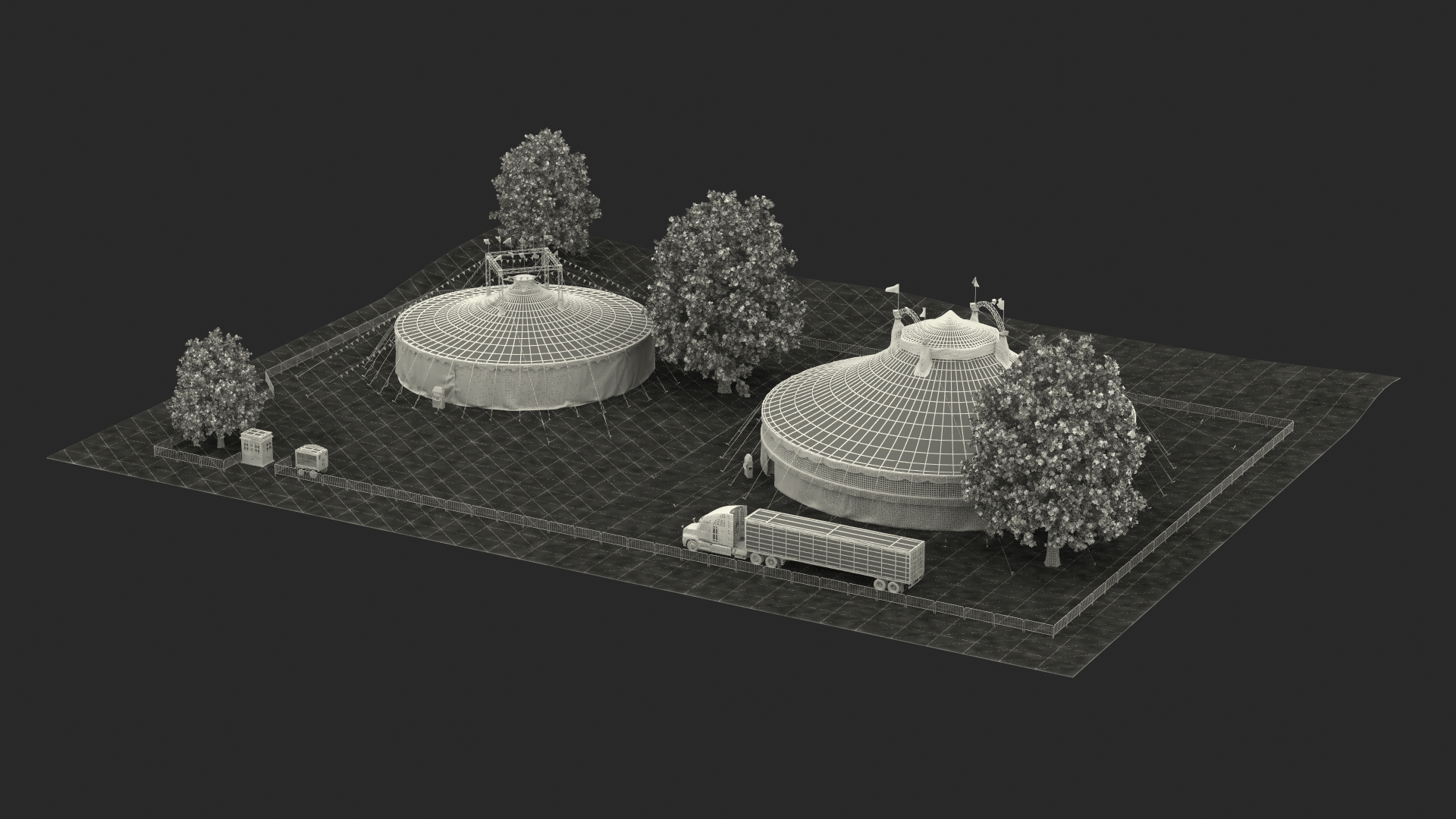 3D Circus Tent Setup and Transport Truck with Fur