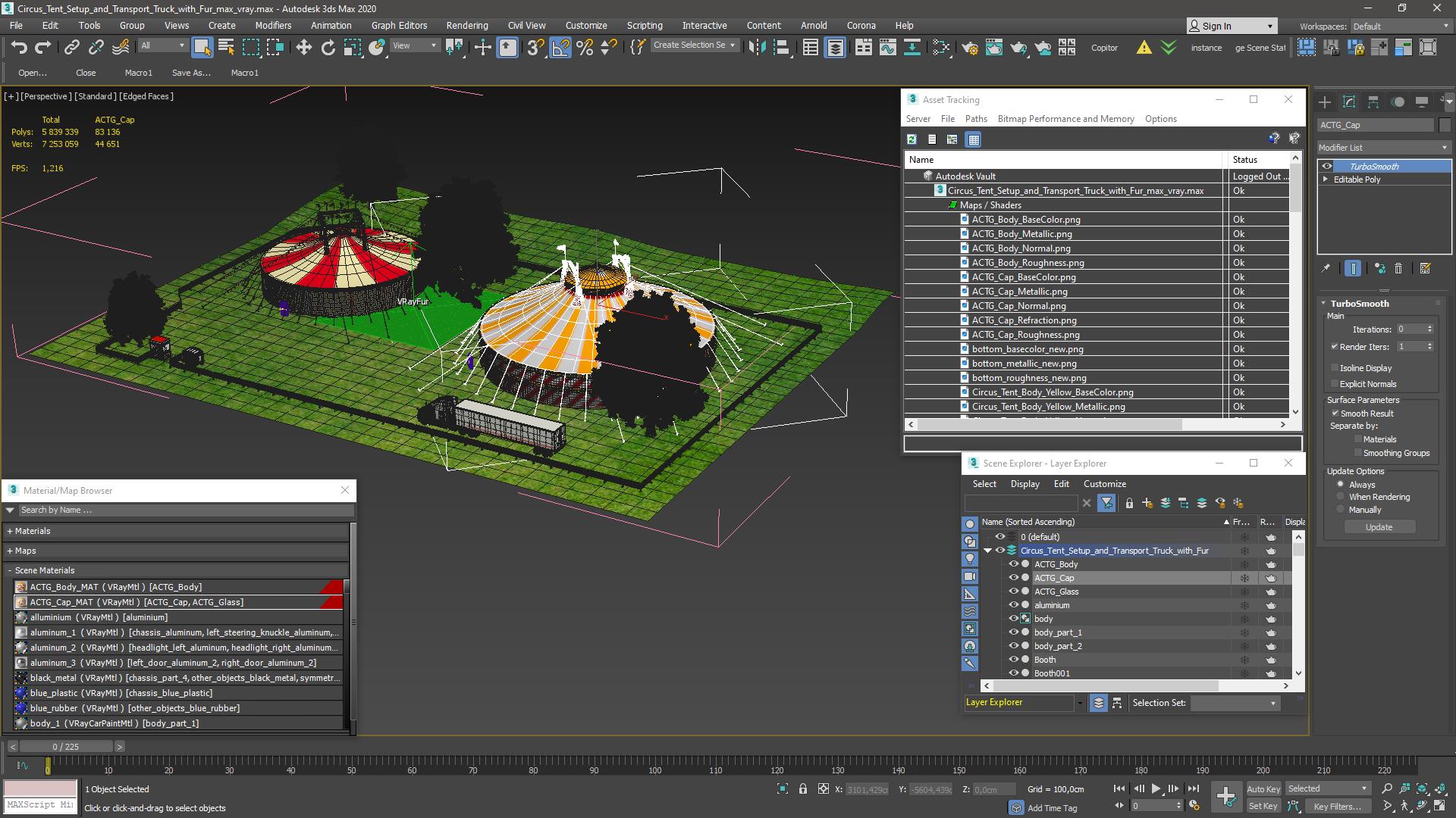 3D Circus Tent Setup and Transport Truck with Fur