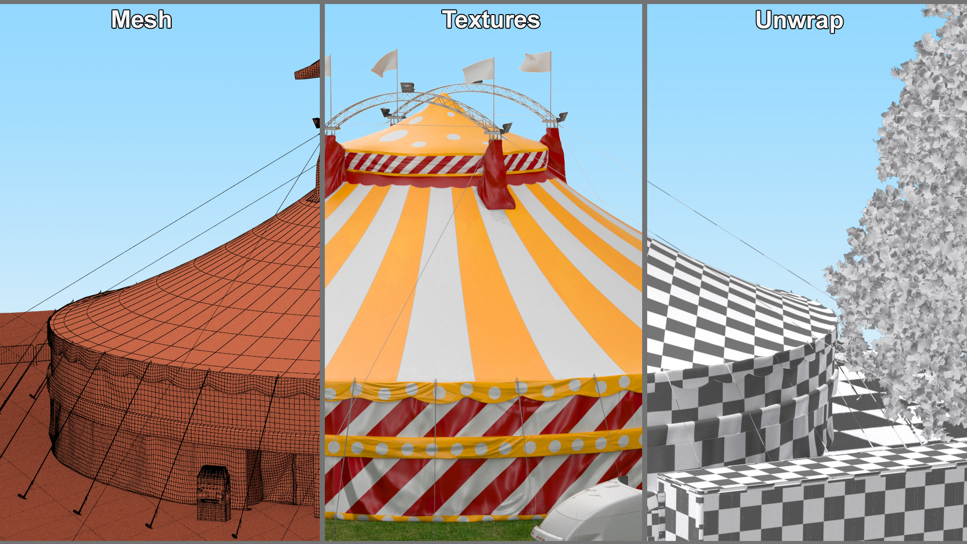 3D Circus Tent Setup and Transport Truck with Fur