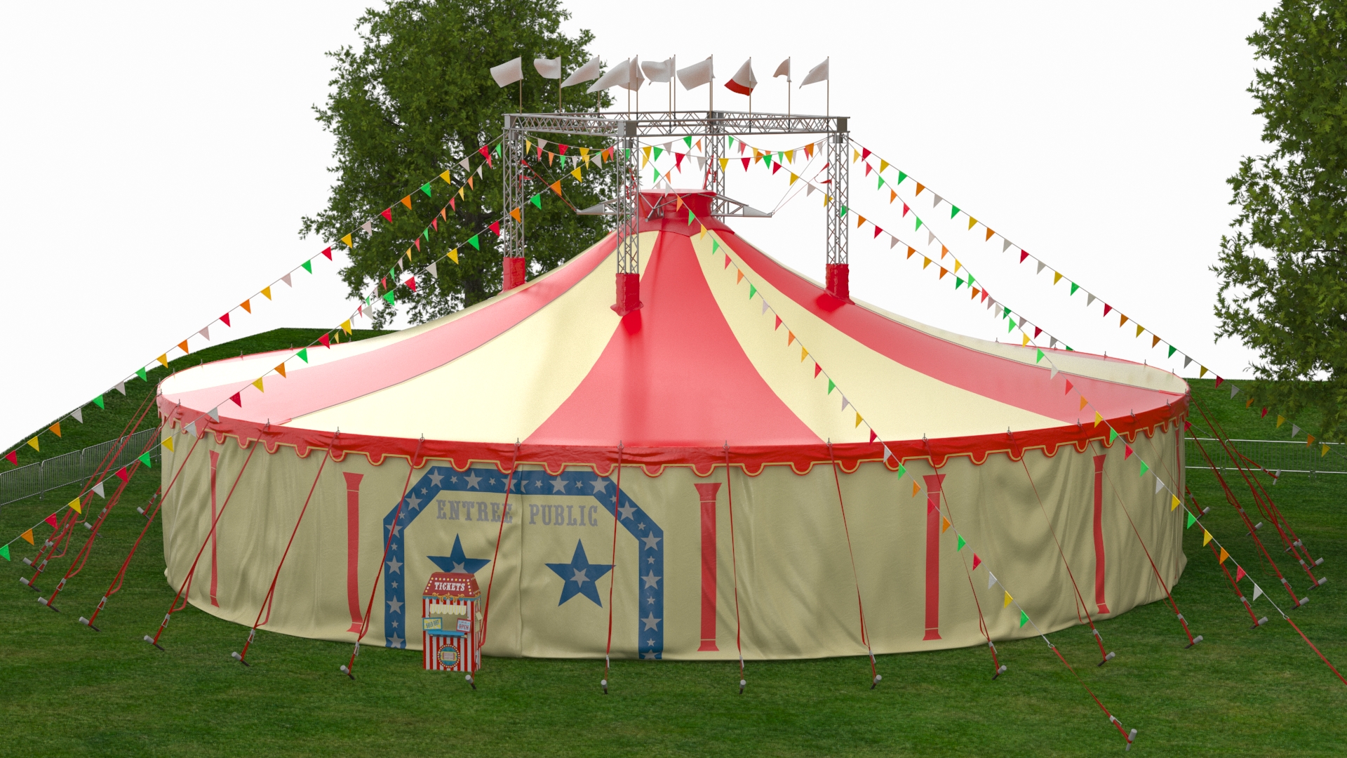 3D Circus Tent Setup and Transport Truck with Fur
