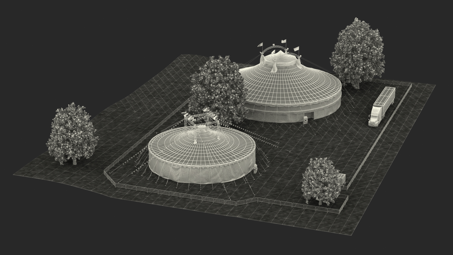 3D Circus Tent Setup and Transport Truck with Fur