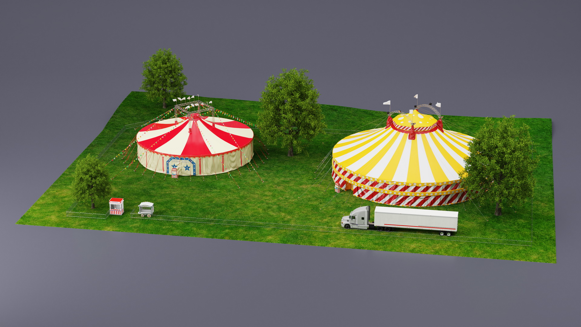 3D Circus Tent Setup and Transport Truck with Fur