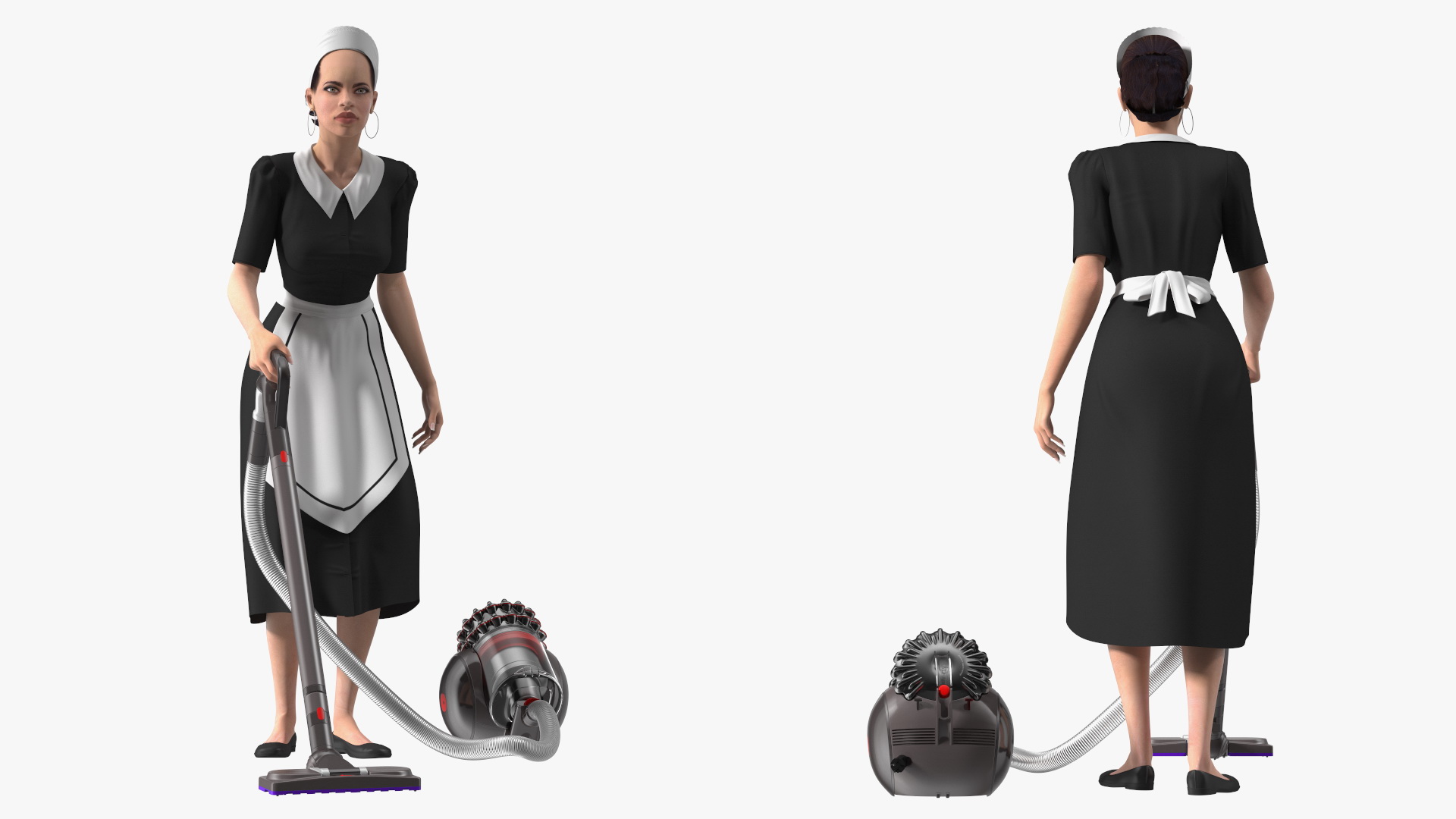 3D Light Skin Black Maid with Dyson Big Ball Vacuum Cleaner