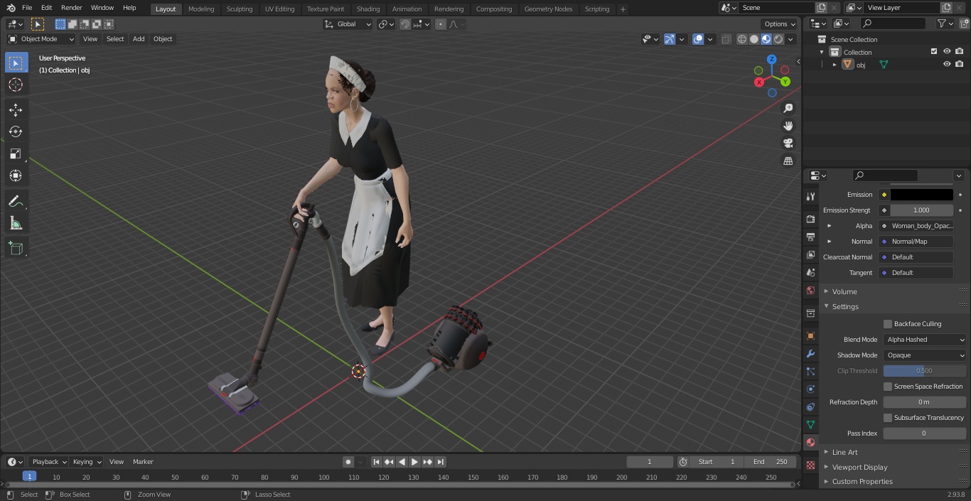 3D Light Skin Black Maid with Dyson Big Ball Vacuum Cleaner