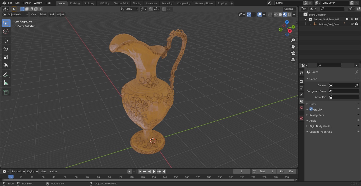 Antique Gold Ewer 3D